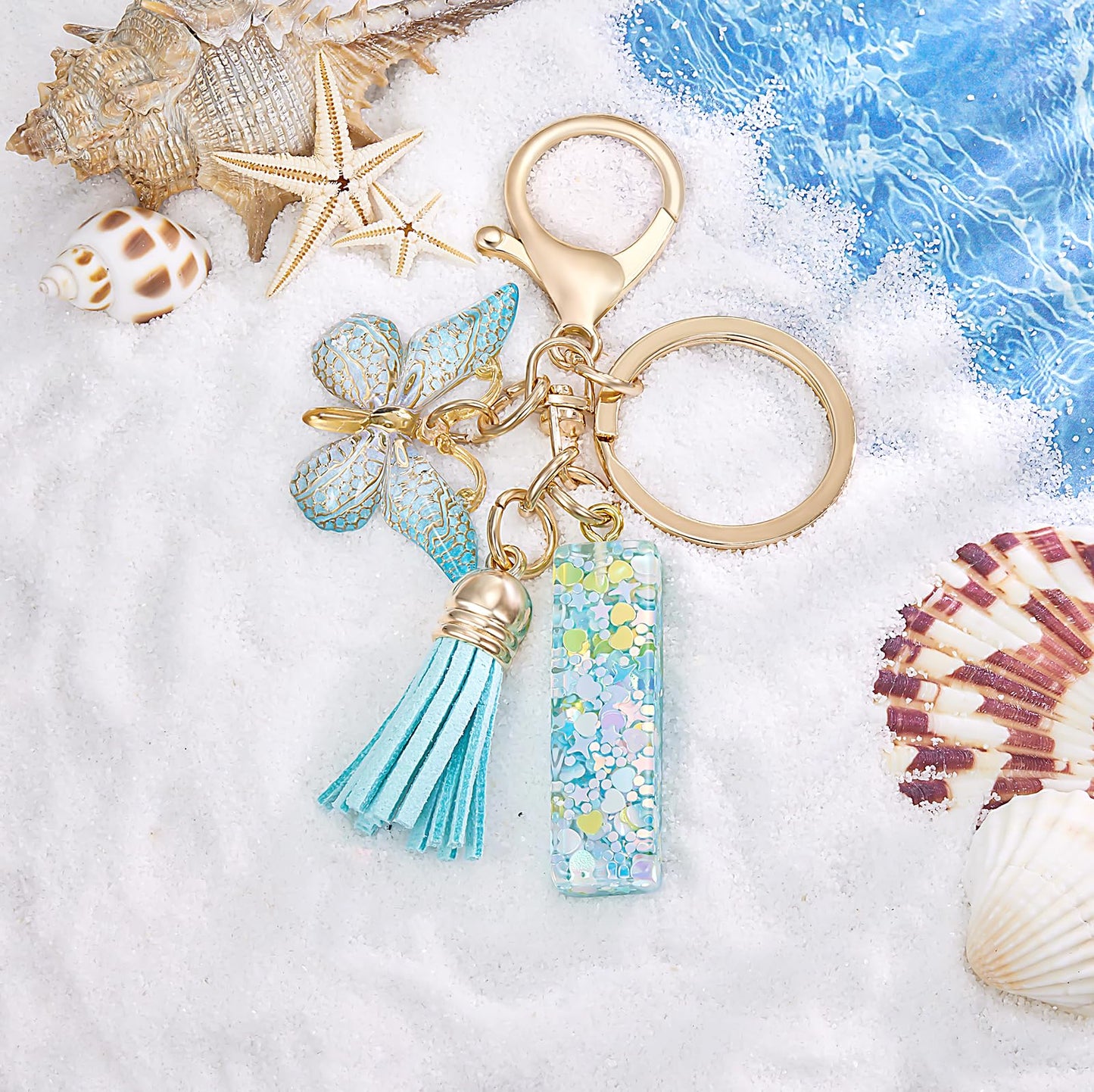 Fashion Alphabet Initial Letter Keychain Tassel Butterfly Pendant Key Ring for Purse Handbags Women Girl