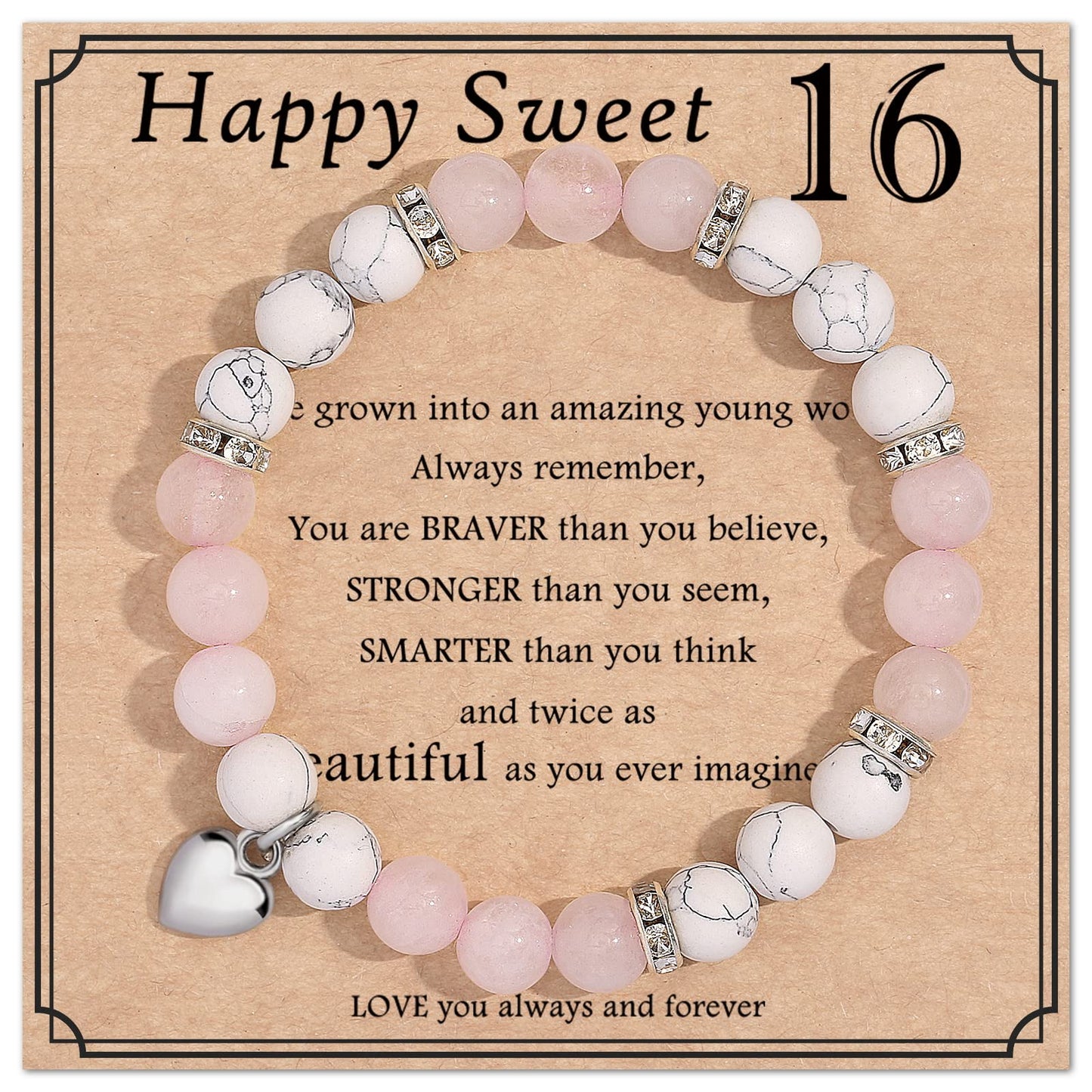 jewelrycard 13-60 Birthday Gifts for Women Girls, Natural Stone Bracelet for Women, 13 16 21 40 50 Year old Gifts for Daughter Mom Gradma