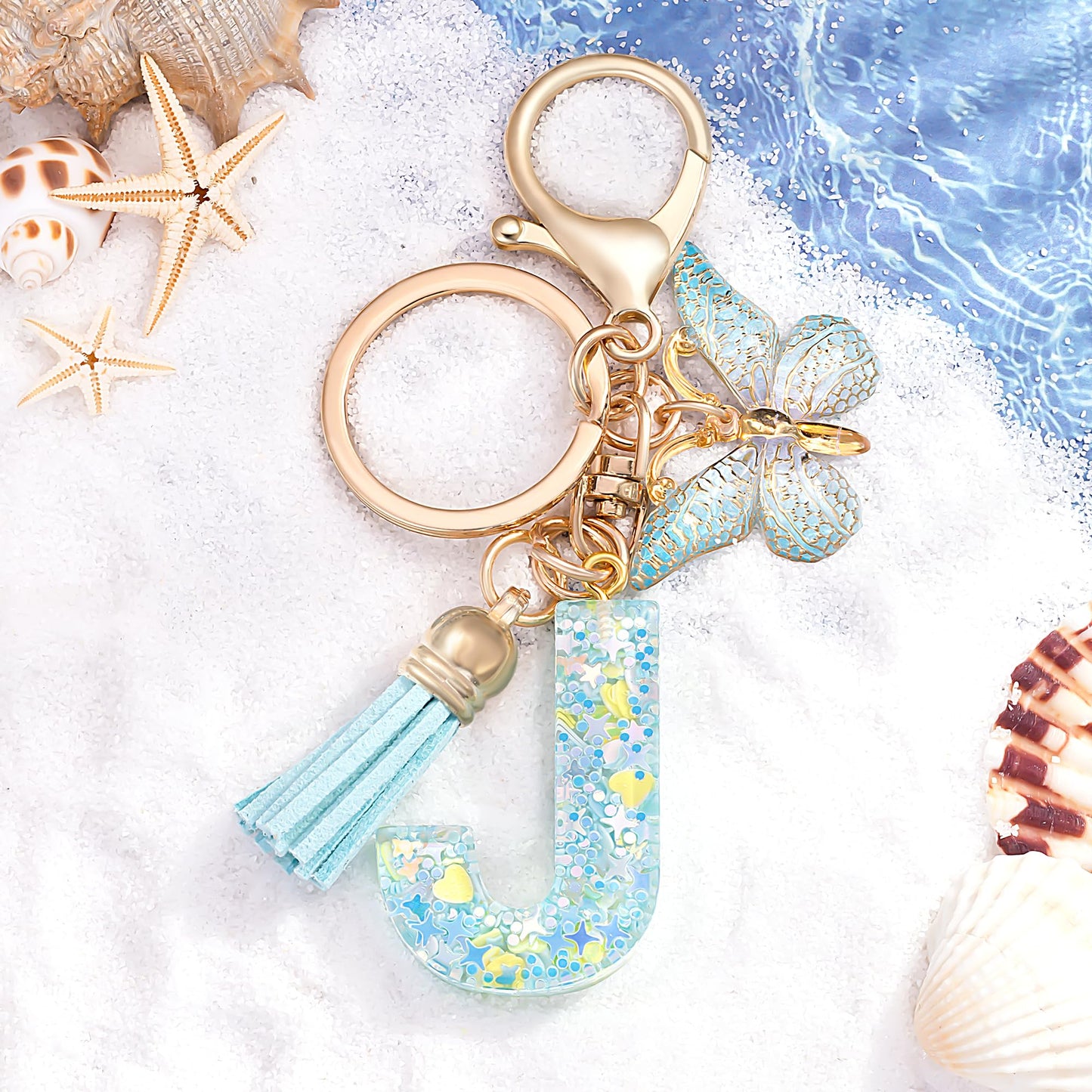 Fashion Alphabet Initial Letter Keychain Tassel Butterfly Pendant Key Ring for Purse Handbags Women Girl