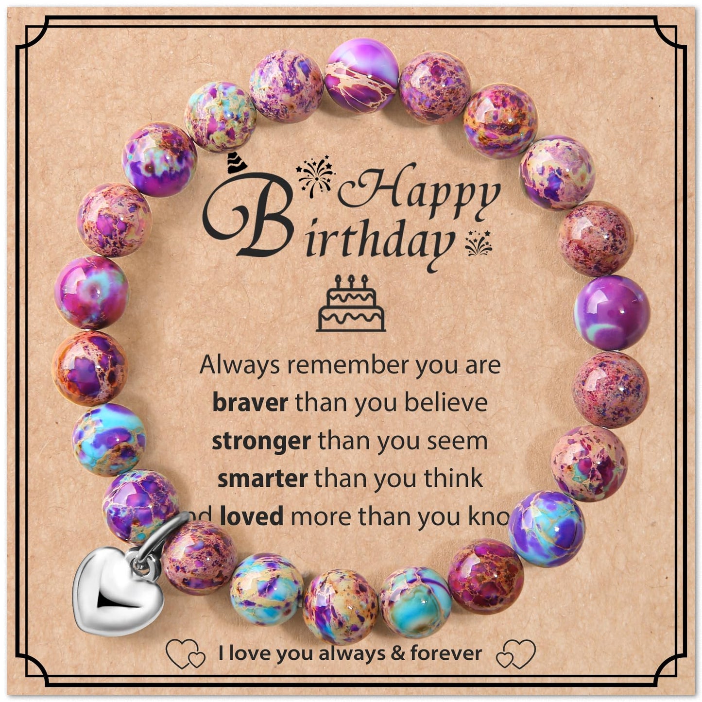 jewelrycard 13-60 Birthday Gifts for Women Girls, Natural Stone Bracelet for Women, 13 16 21 40 50 Year old Gifts for Daughter Mom Gradma