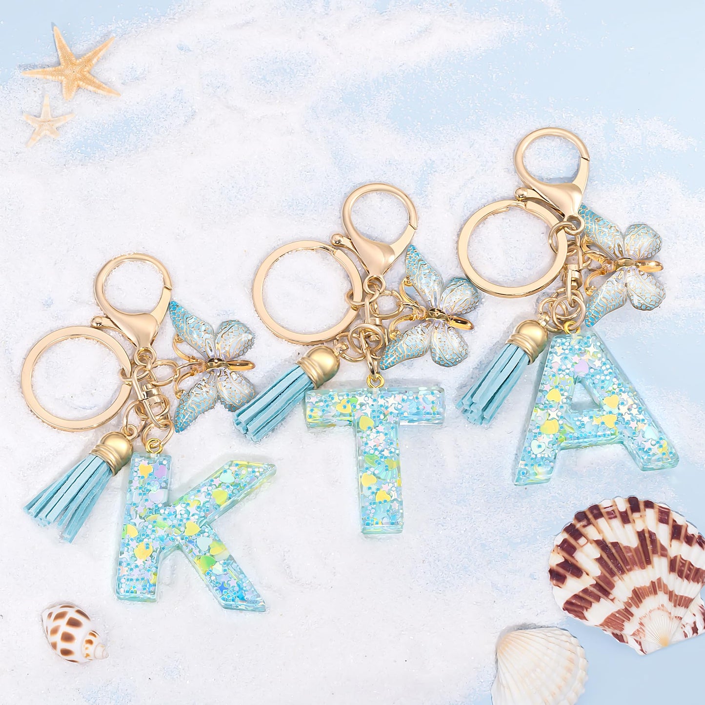 Fashion Alphabet Initial Letter Keychain Tassel Butterfly Pendant Key Ring for Purse Handbags Women Girl
