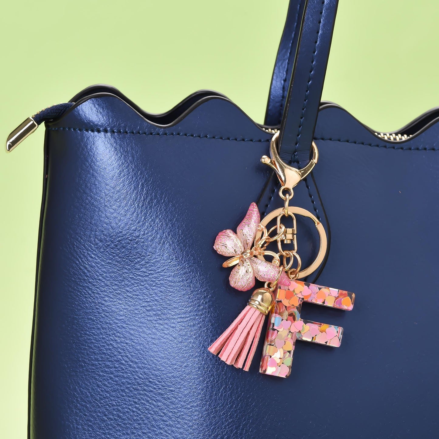 Fashion Alphabet Initial Letter Keychain Tassel Butterfly Pendant Key Ring for Purse Handbags Women Girl