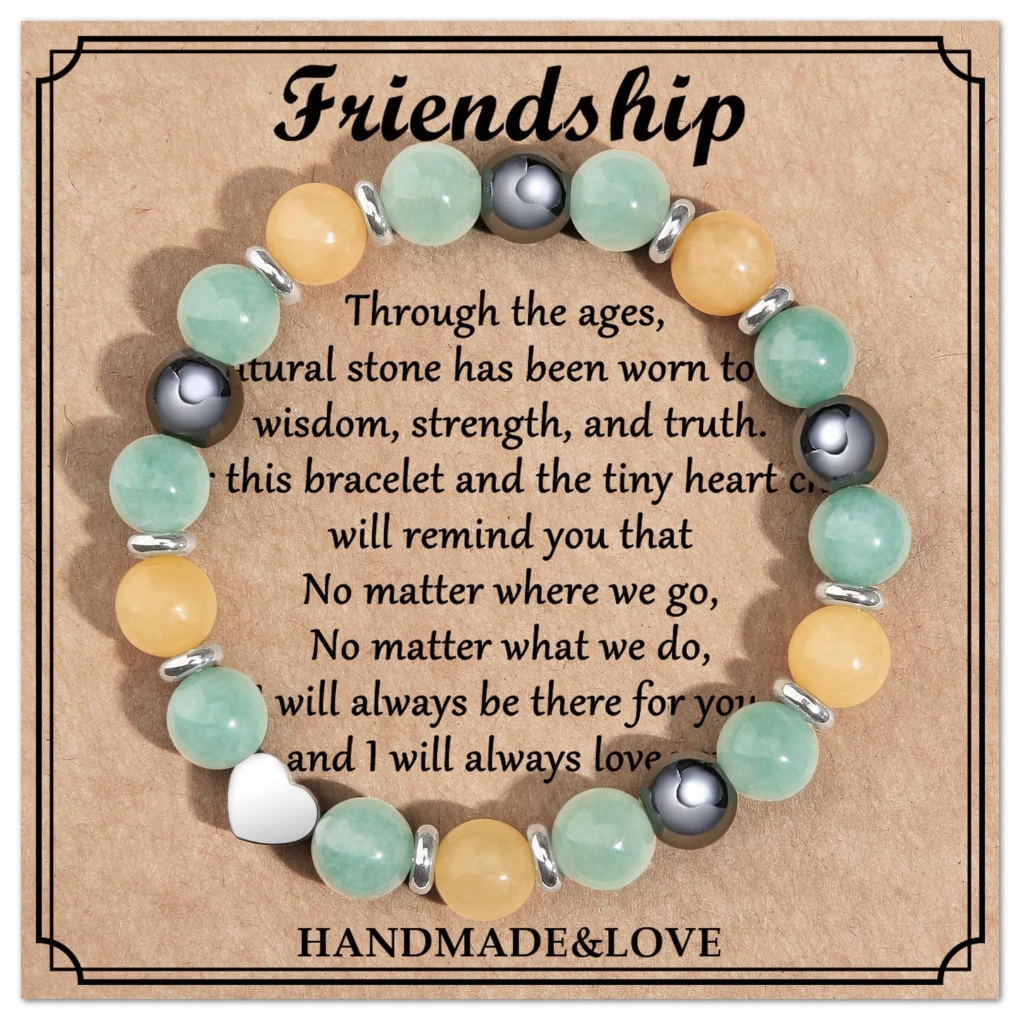 Jewelry&Card Christmas Gifts for Sister Best Friend, Natural Stone Heart Friendship Bracelets for Sister Best Friend Bestie Women