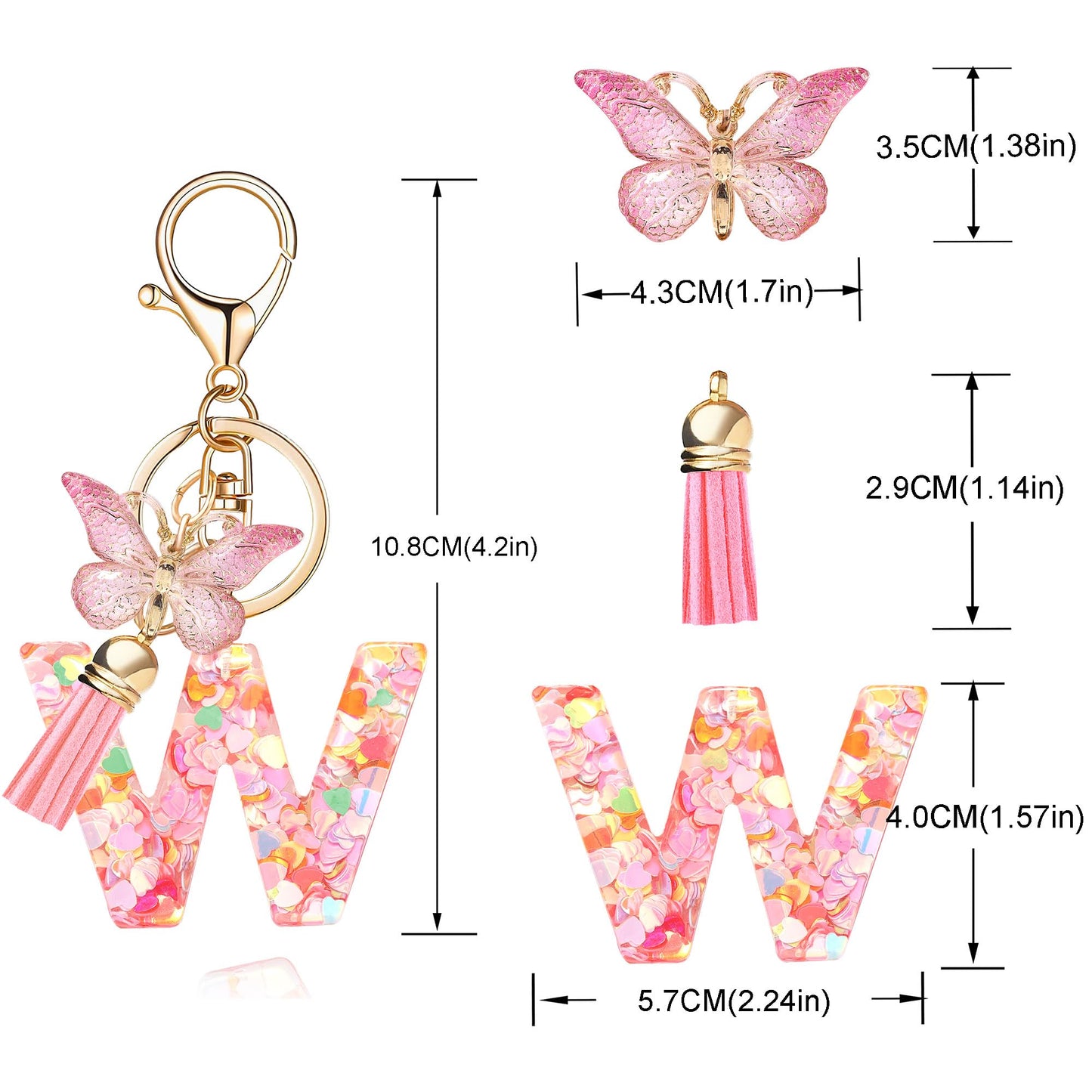 Fashion Alphabet Initial Letter Keychain Tassel Butterfly Pendant Key Ring for Purse Handbags Women Girl