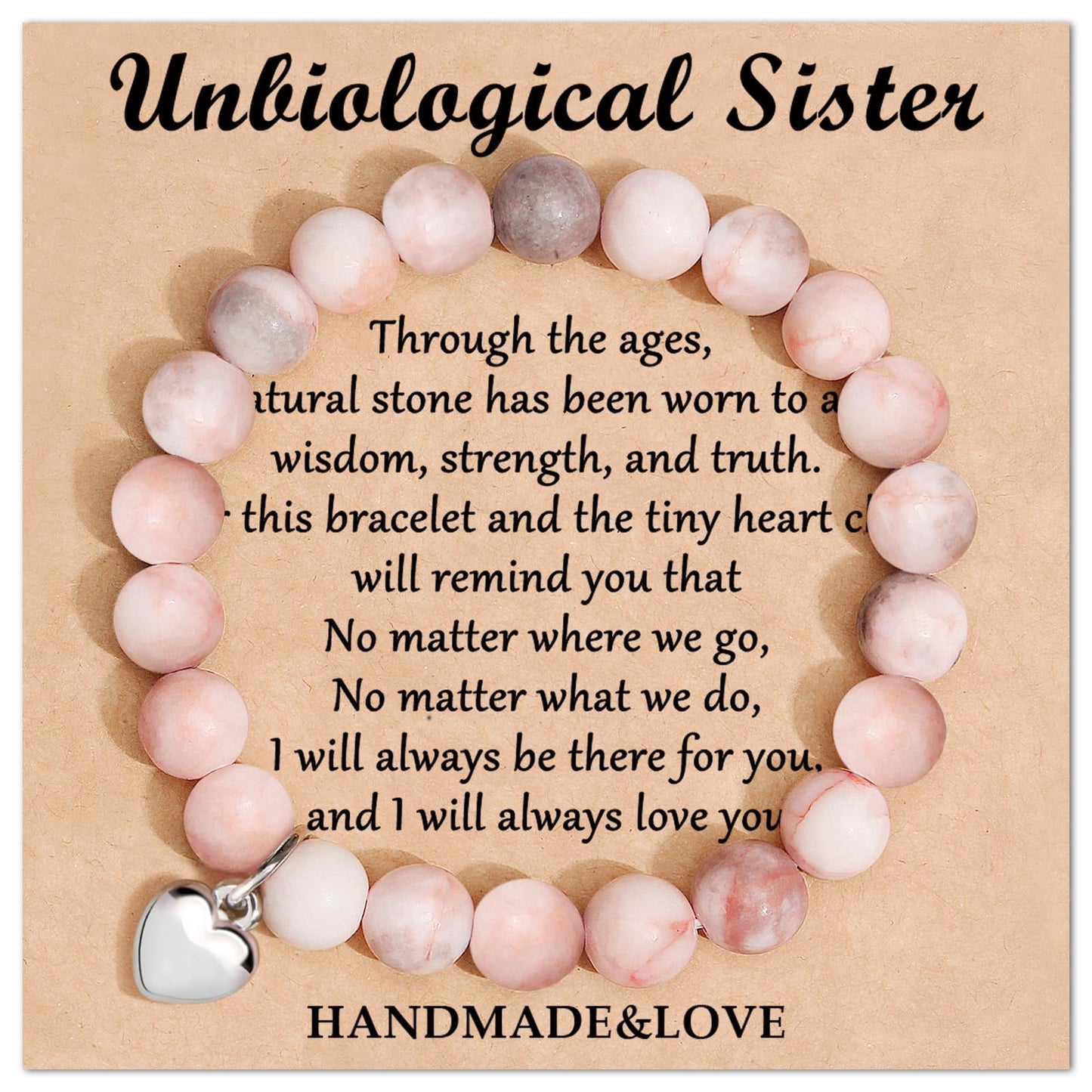 Jewelry&Card Christmas Gifts for Sister Best Friend, Natural Stone Heart Friendship Bracelets for Sister Best Friend Bestie Women