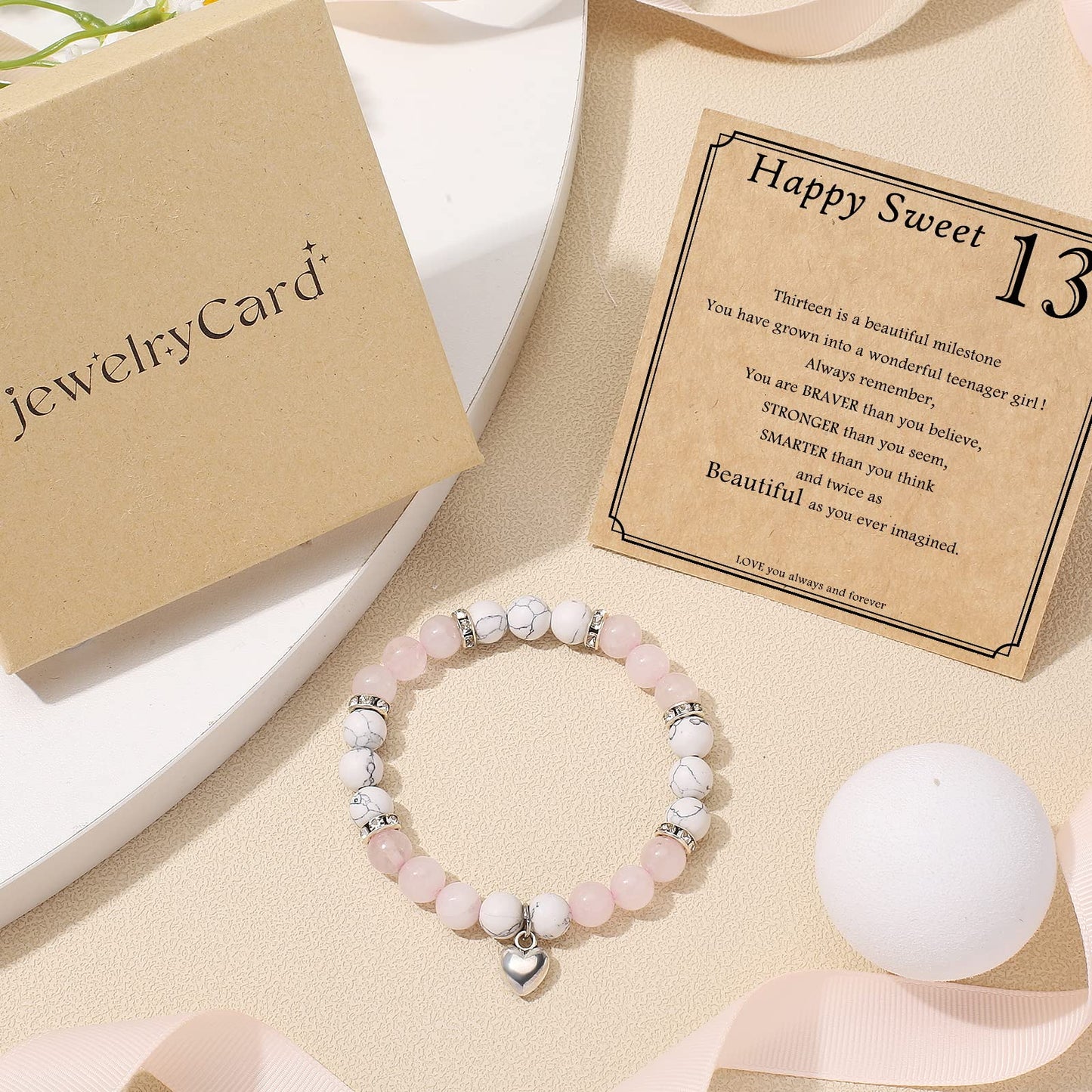 jewelrycard 13-60 Birthday Gifts for Women Girls, Natural Stone Bracelet for Women, 13 16 21 40 50 Year old Gifts for Daughter Mom Gradma