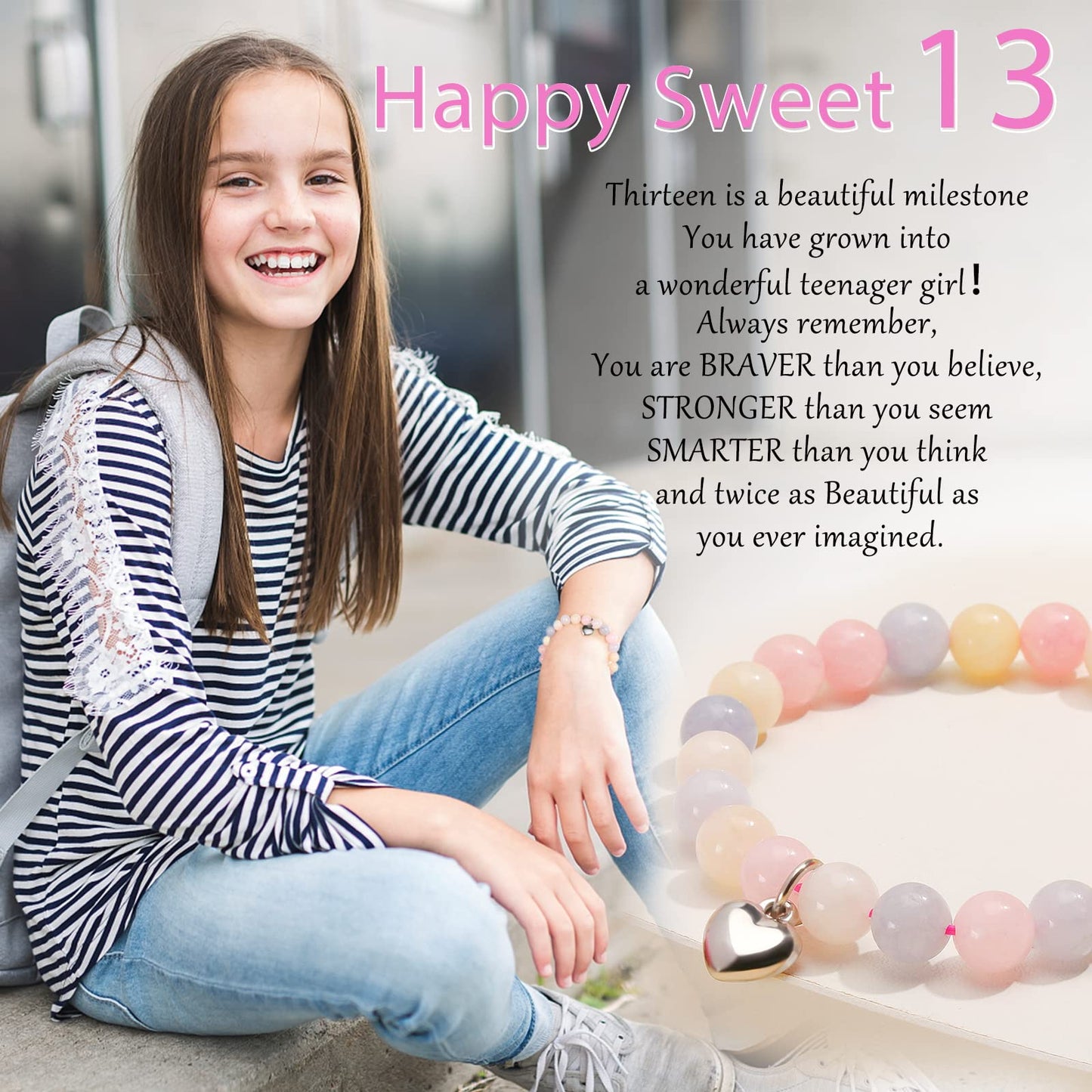 jewelrycard 13-60 Birthday Gifts for Women Girls, Natural Stone Bracelet for Women, 13 16 21 40 50 Year old Gifts for Daughter Mom Gradma