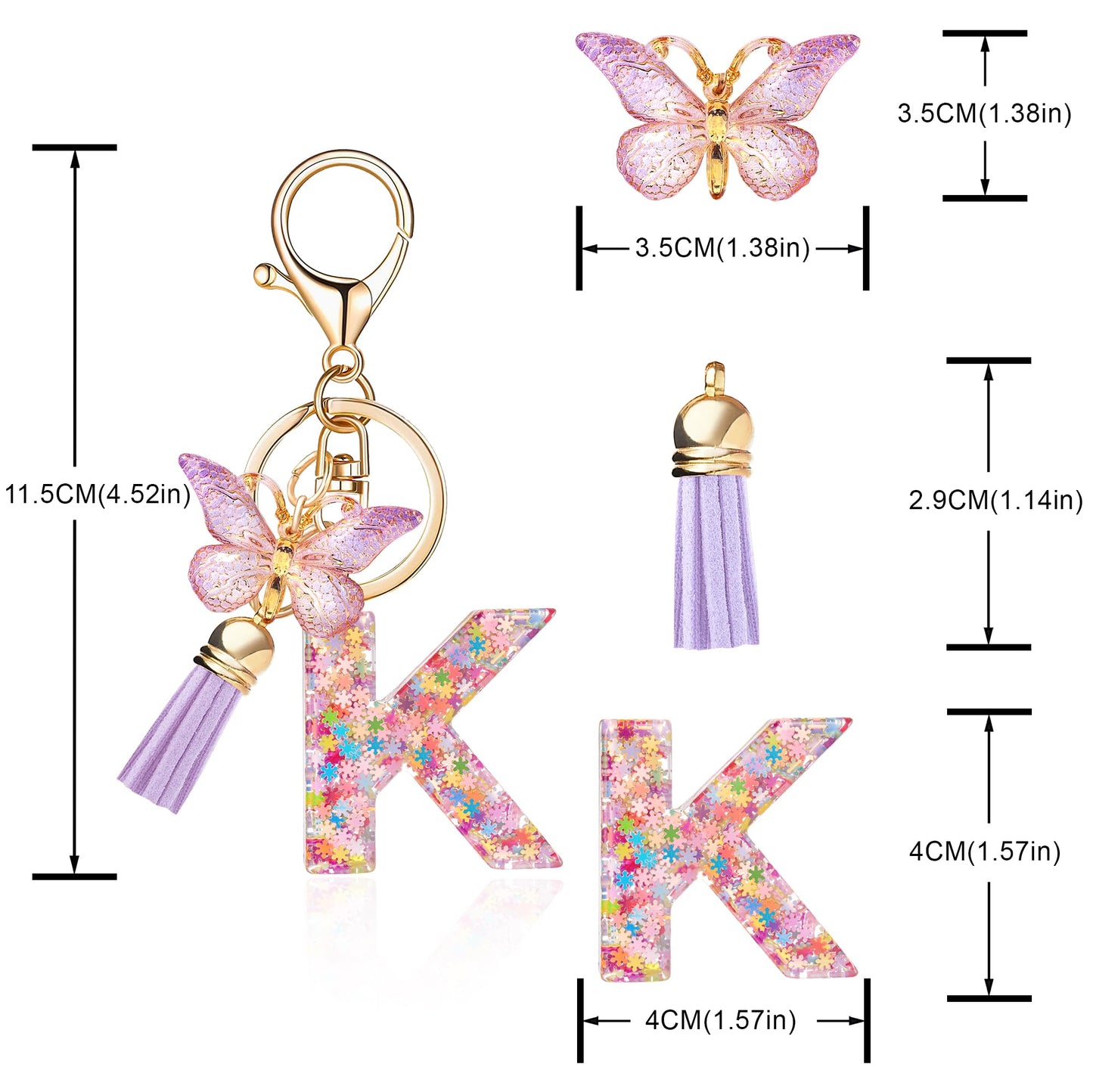 Fashion Alphabet Initial Letter Keychain Tassel Butterfly Pendant Key Ring for Purse Handbags Women Girl