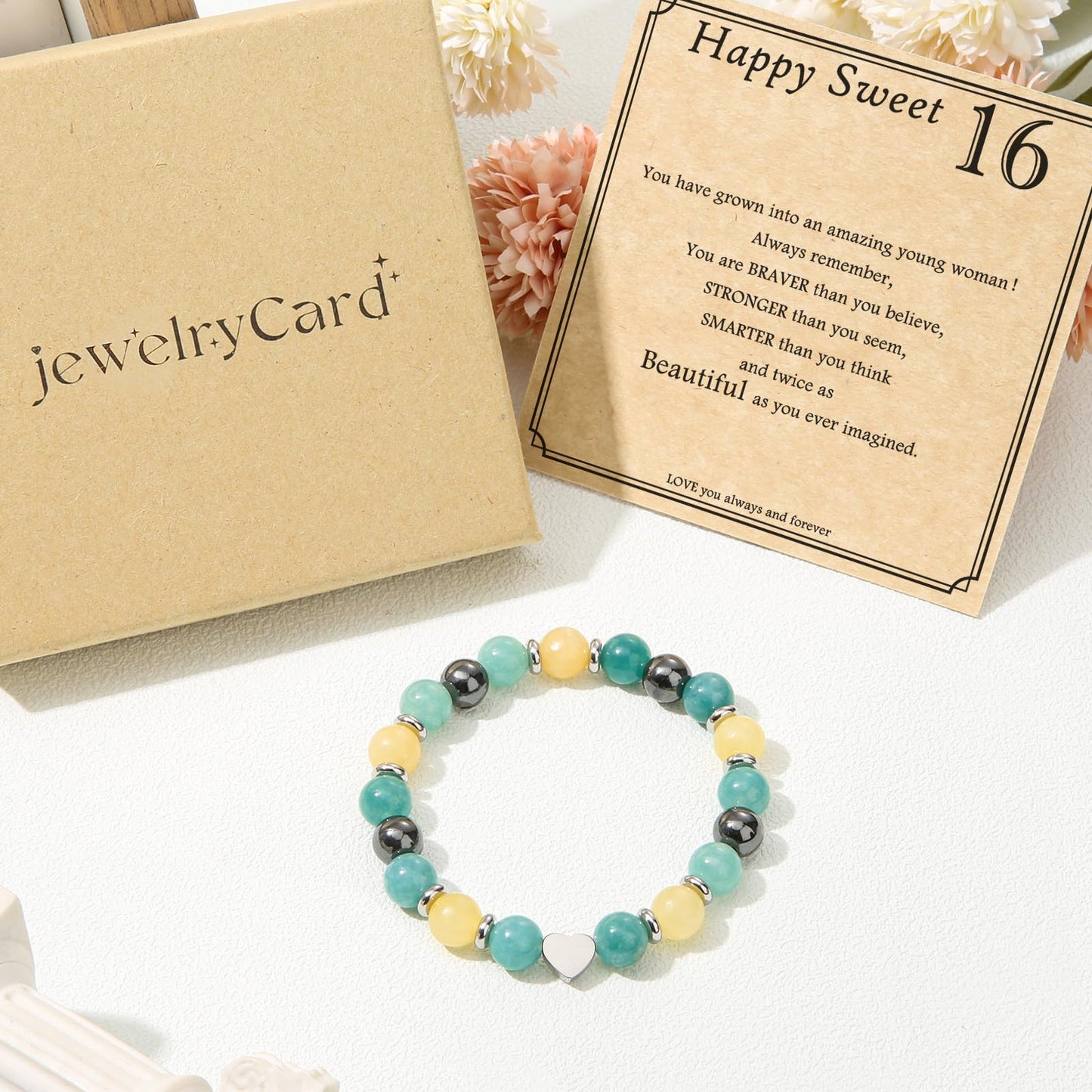 jewelrycard 13-60 Birthday Gifts for Women Girls, Natural Stone Bracelet for Women, 13 16 21 40 50 Year old Gifts for Daughter Mom Gradma