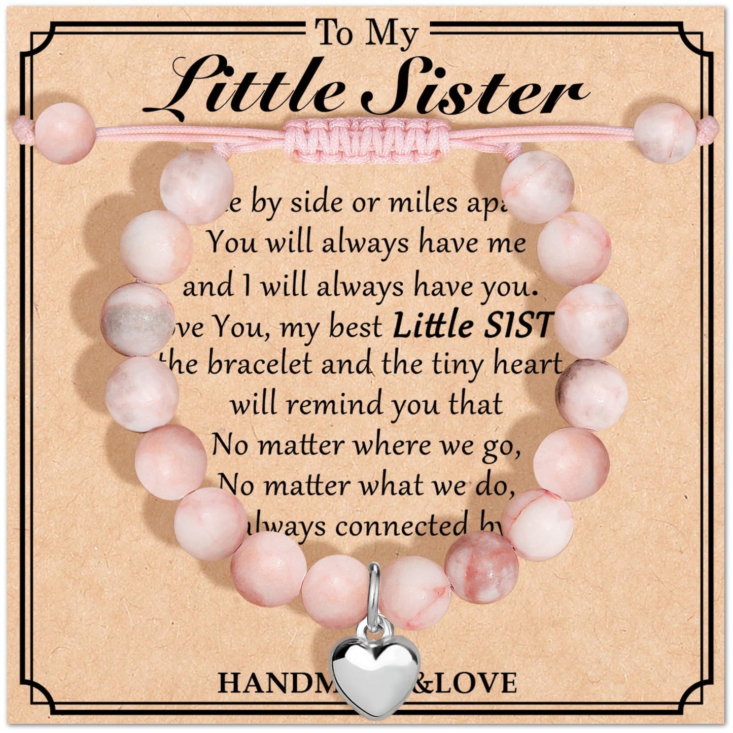 Jewelry&Card Christmas Gifts for Sister Best Friend, Natural Stone Heart Friendship Bracelets for Sister Best Friend Bestie Women