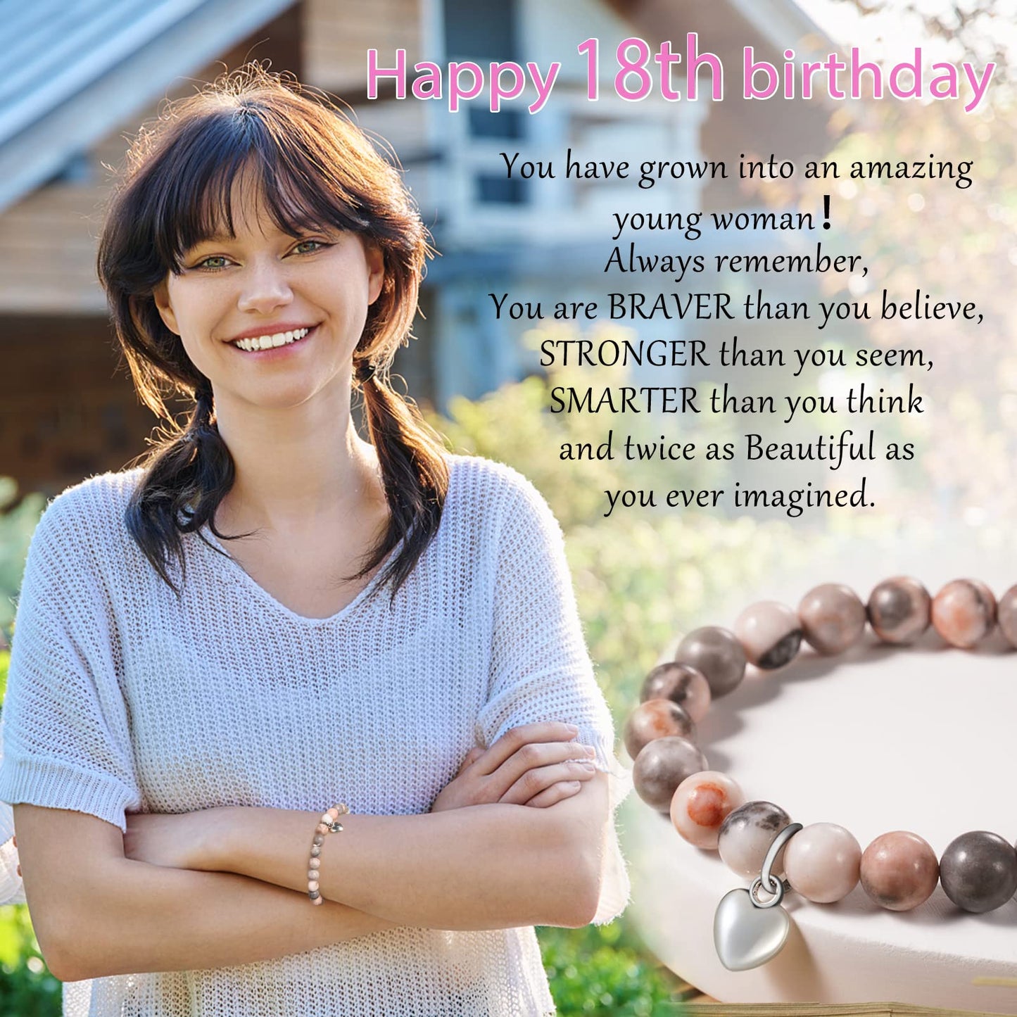 jewelrycard 13-60 Birthday Gifts for Women Girls, Natural Stone Bracelet for Women, 13 16 21 40 50 Year old Gifts for Daughter Mom Gradma