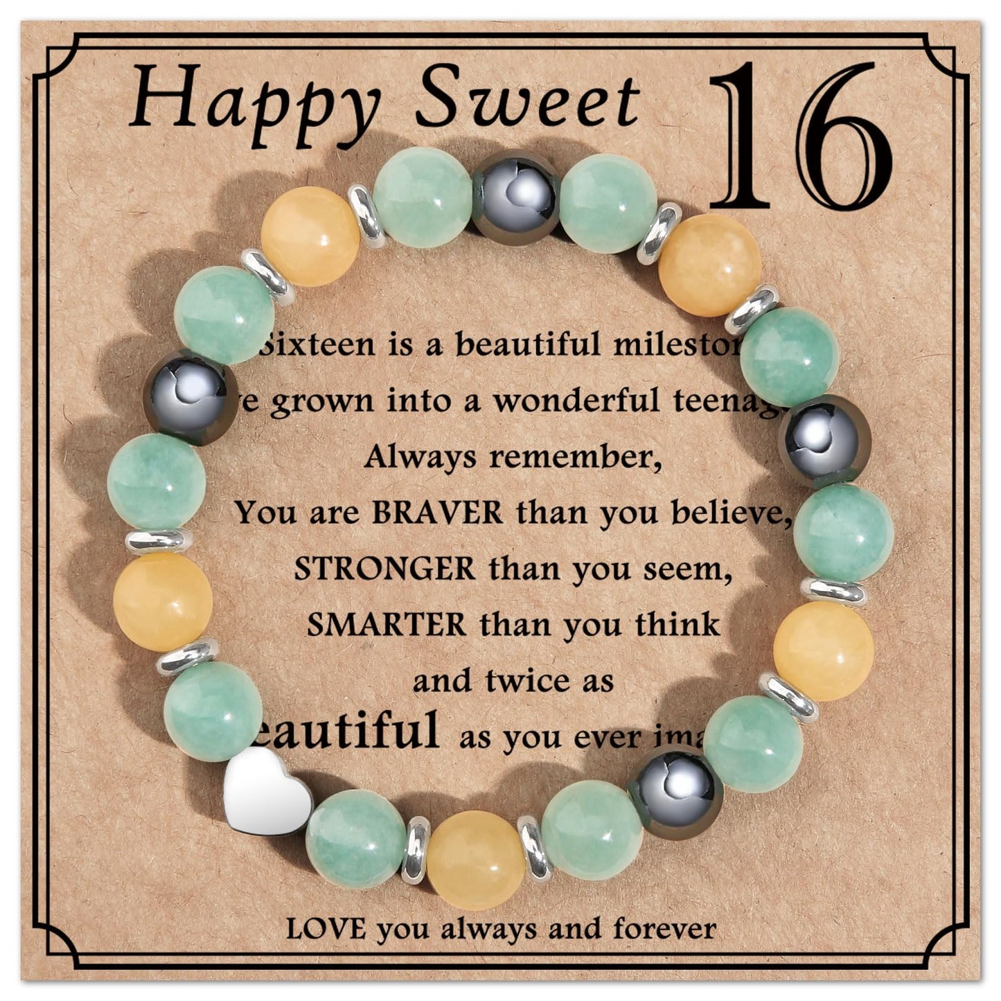 jewelrycard 13-60 Birthday Gifts for Women Girls, Natural Stone Bracelet for Women, 13 16 21 40 50 Year old Gifts for Daughter Mom Gradma