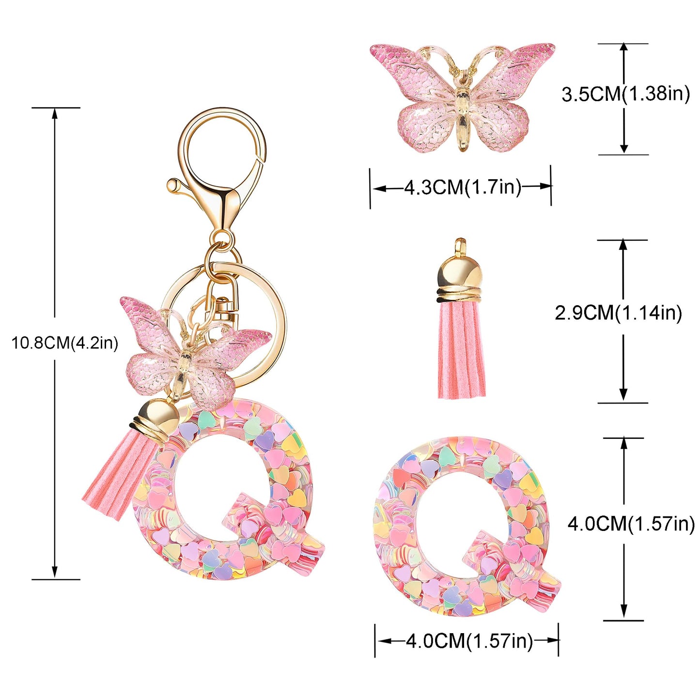 Fashion Alphabet Initial Letter Keychain Tassel Butterfly Pendant Key Ring for Purse Handbags Women Girl