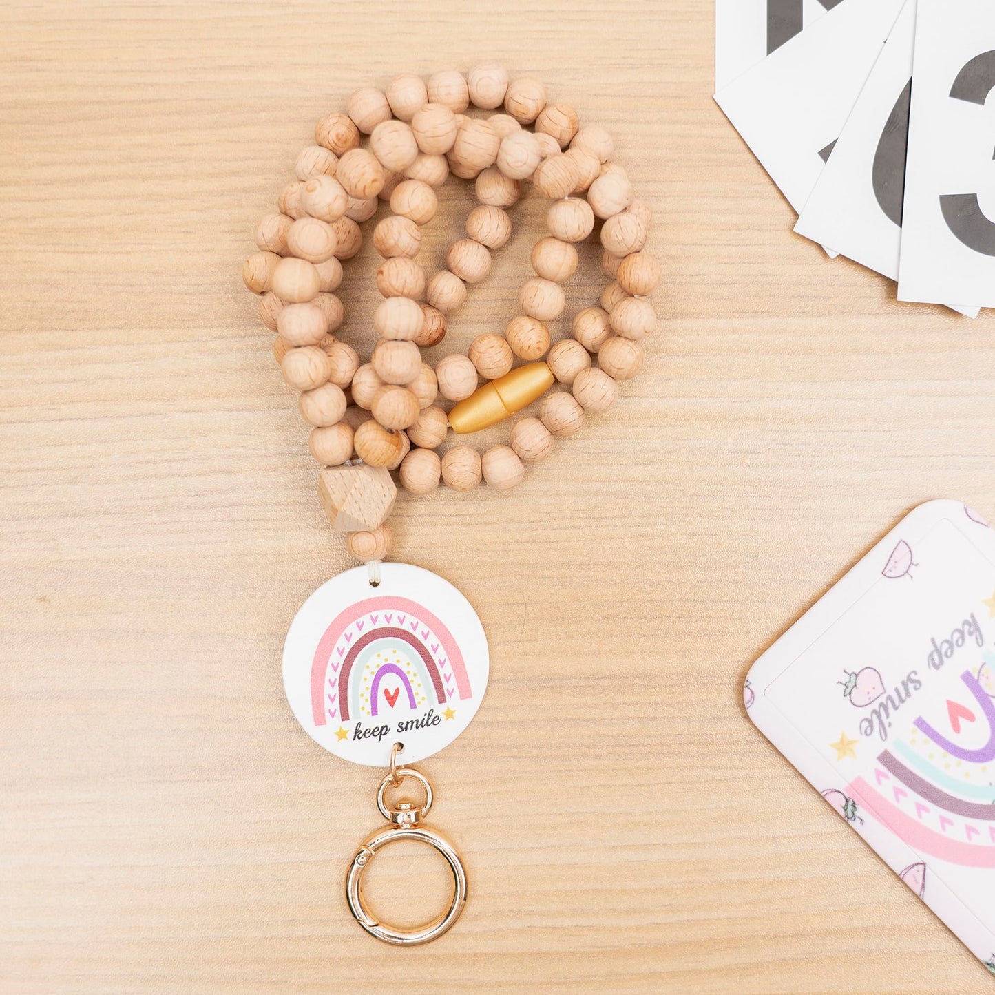 Rainbow Wood Beaded Lanyards for Id Badges Holder, Teacher Breakaway Mental Health Matters Lanyard for Keys Cute Boho Neck Keychain Id Lanyard for Women