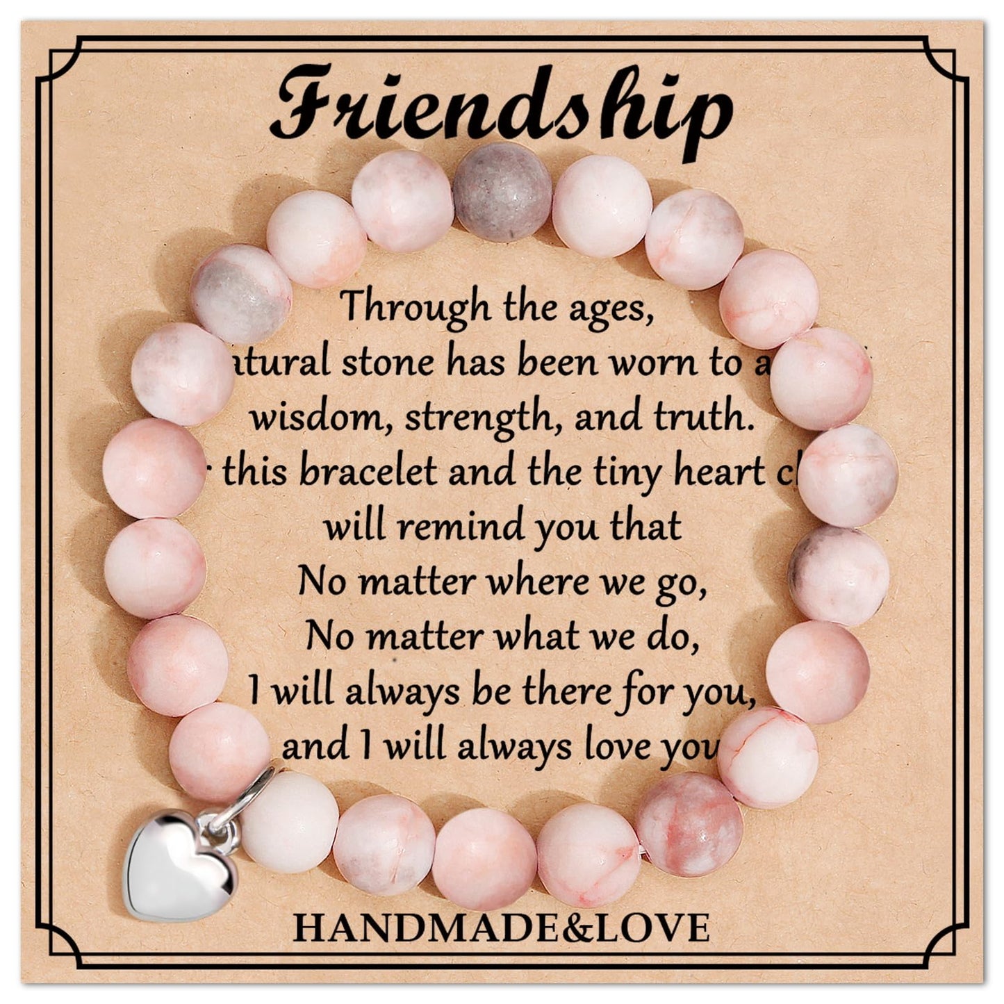 Jewelry&Card Christmas Gifts for Sister Best Friend, Natural Stone Heart Friendship Bracelets for Sister Best Friend Bestie Women