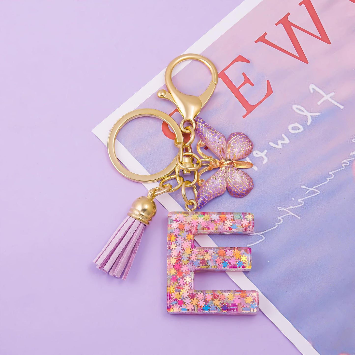 Fashion Alphabet Initial Letter Keychain Tassel Butterfly Pendant Key Ring for Purse Handbags Women Girl