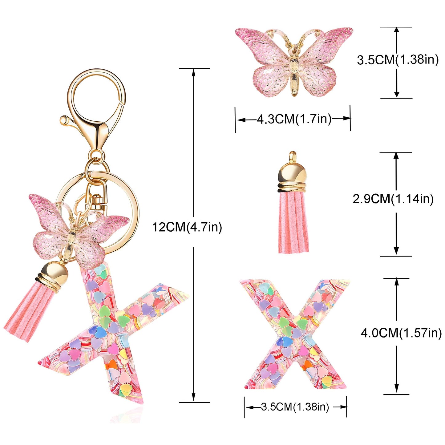 Fashion Alphabet Initial Letter Keychain Tassel Butterfly Pendant Key Ring for Purse Handbags Women Girl