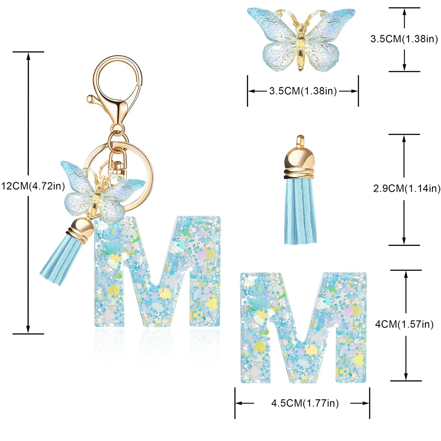 Fashion Alphabet Initial Letter Keychain Tassel Butterfly Pendant Key Ring for Purse Handbags Women Girl