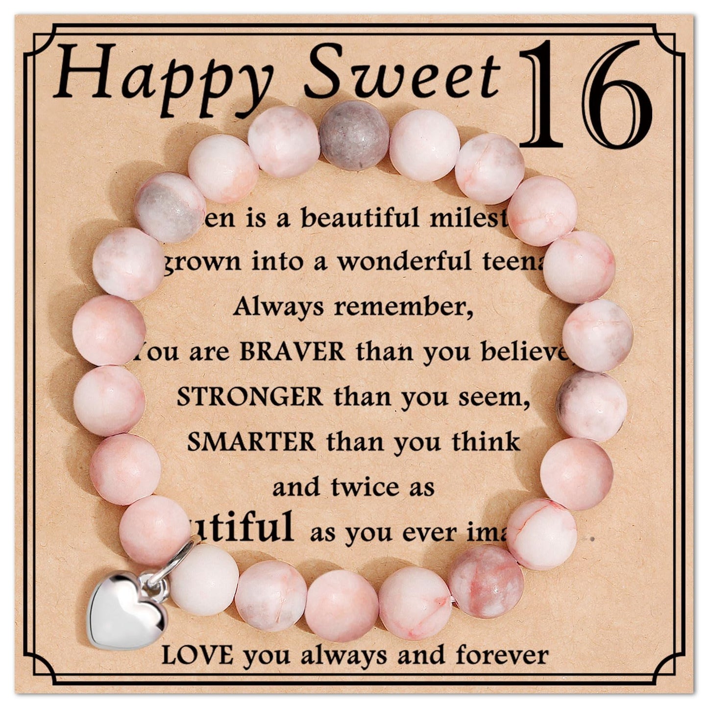 jewelrycard 13-60 Birthday Gifts for Women Girls, Natural Stone Bracelet for Women, 13 16 21 40 50 Year old Gifts for Daughter Mom Gradma