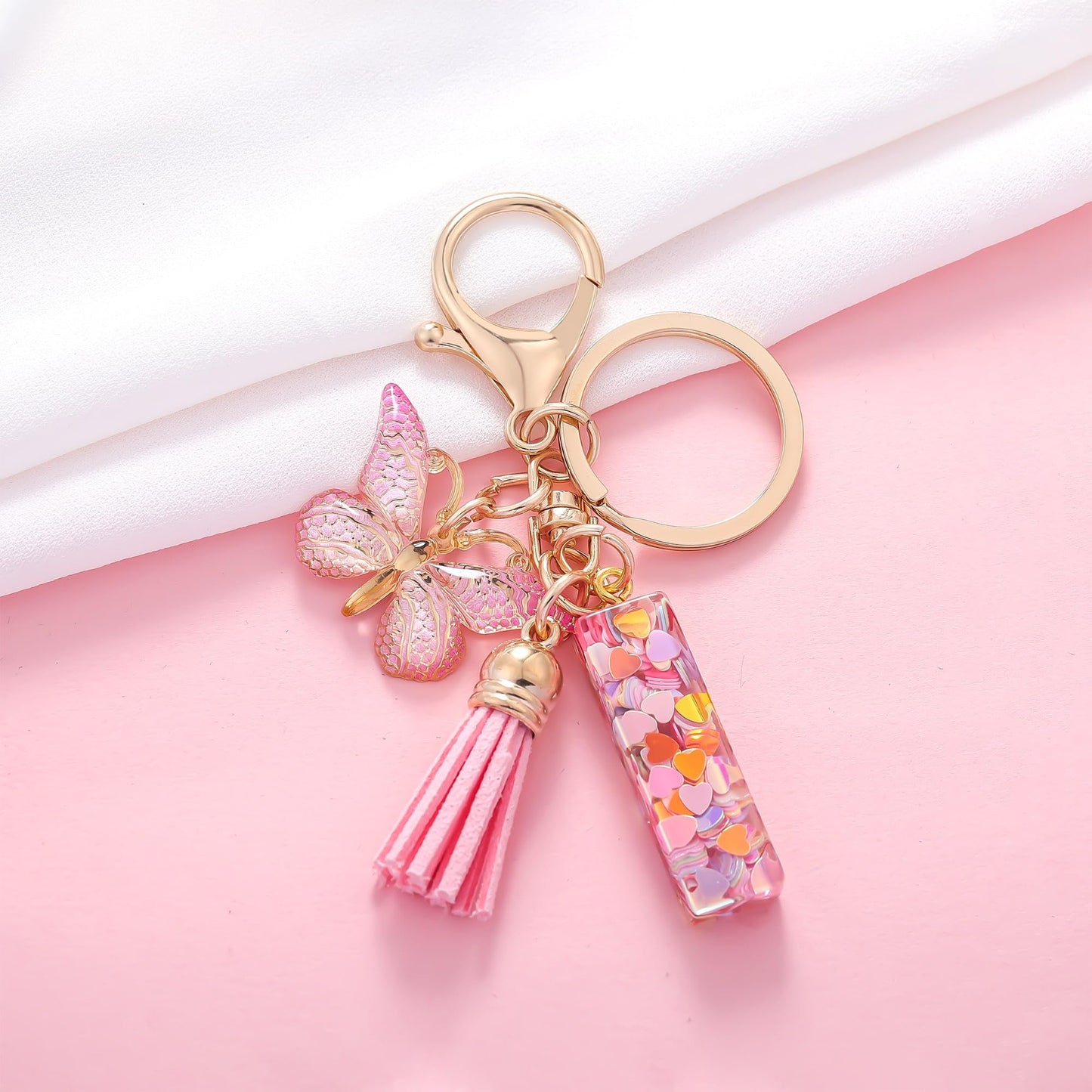 Fashion Alphabet Initial Letter Keychain Tassel Butterfly Pendant Key Ring for Purse Handbags Women Girl