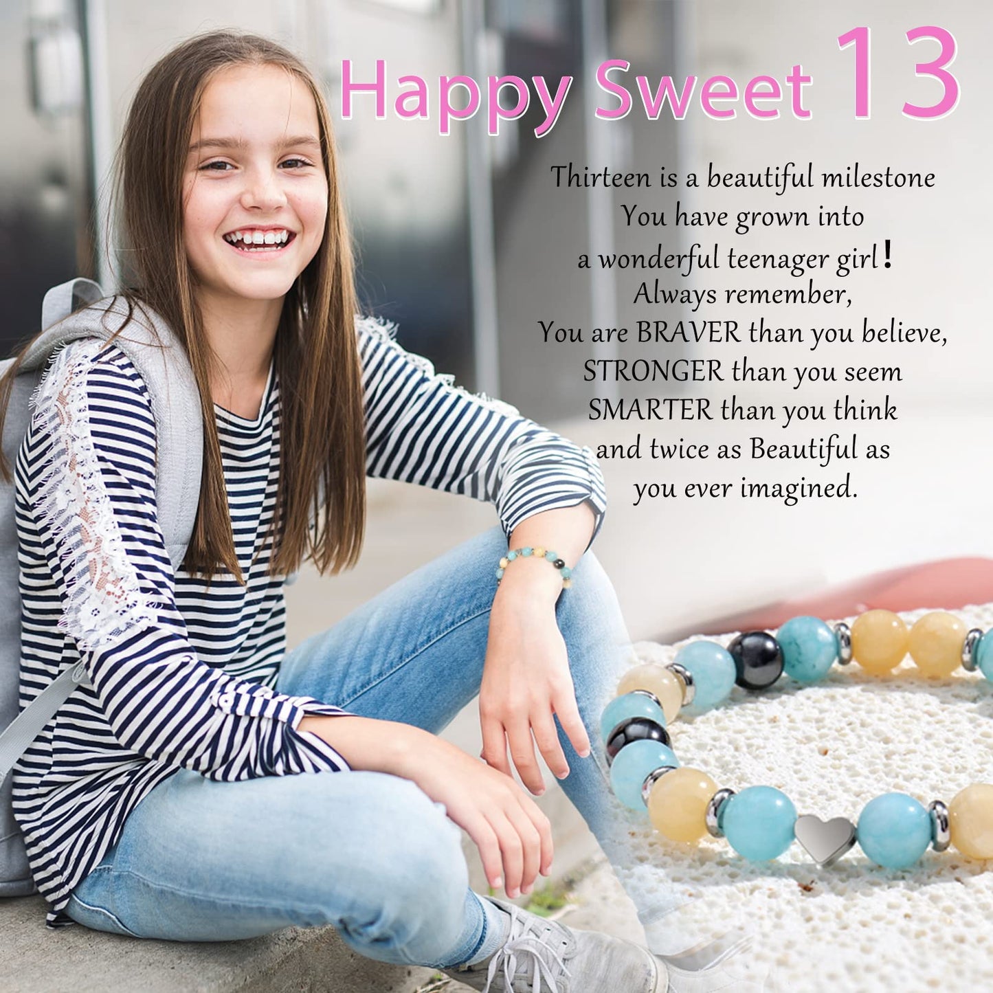 jewelrycard 13-60 Birthday Gifts for Women Girls, Natural Stone Bracelet for Women, 13 16 21 40 50 Year old Gifts for Daughter Mom Gradma