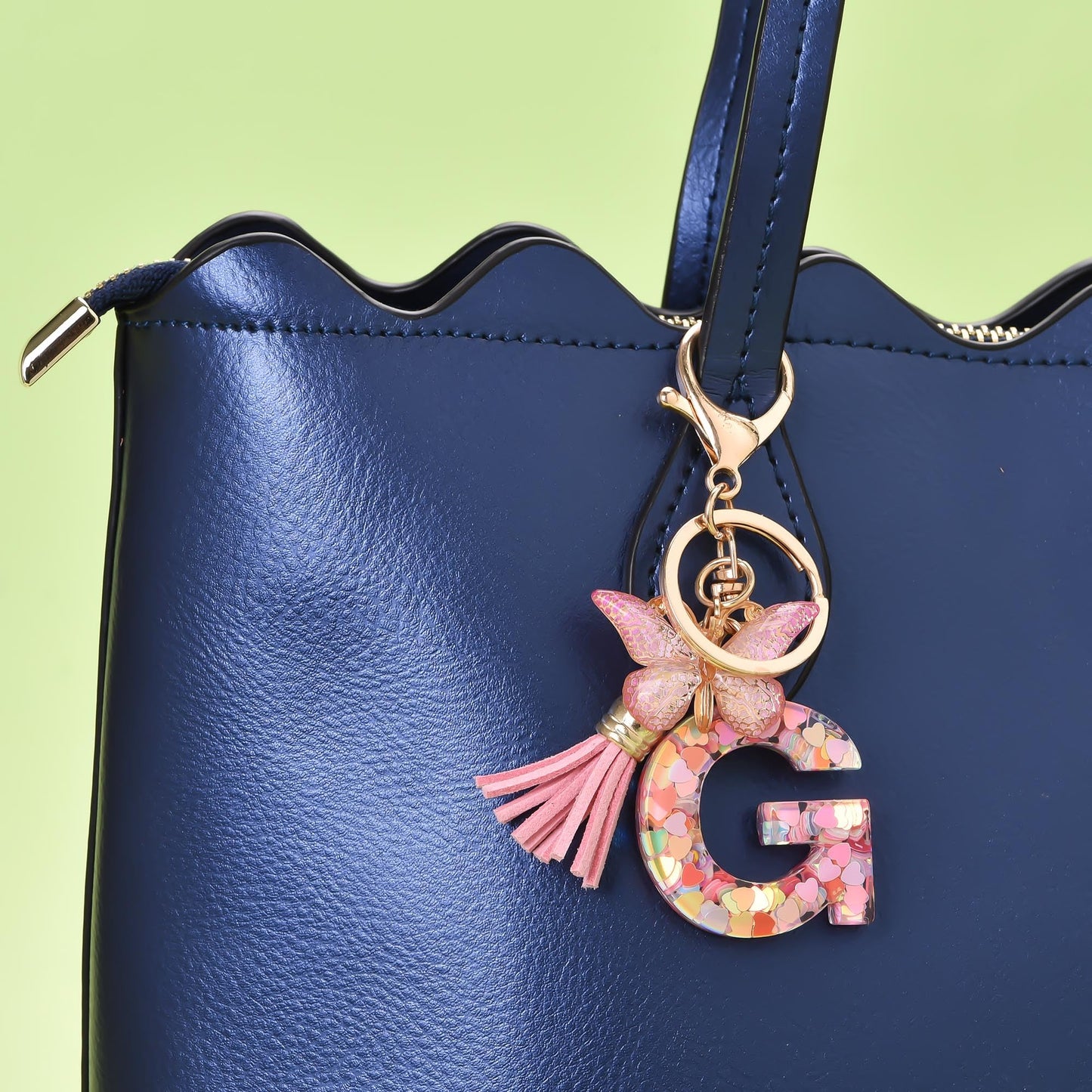 Fashion Alphabet Initial Letter Keychain Tassel Butterfly Pendant Key Ring for Purse Handbags Women Girl
