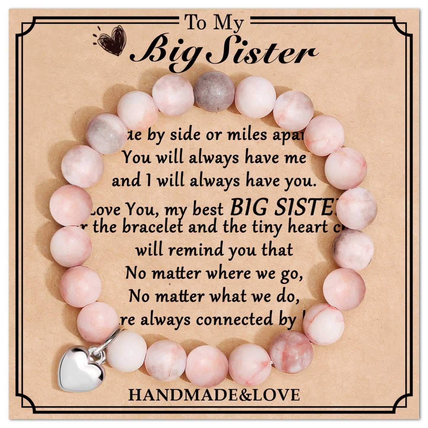 Jewelry&Card Christmas Gifts for Sister Best Friend, Natural Stone Heart Friendship Bracelets for Sister Best Friend Bestie Women