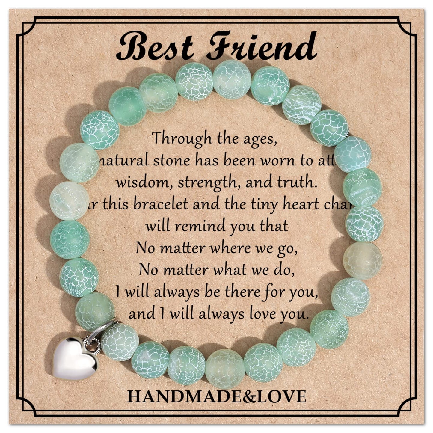 Jewelry&Card Christmas Gifts for Sister Best Friend, Natural Stone Heart Friendship Bracelets for Sister Best Friend Bestie Women