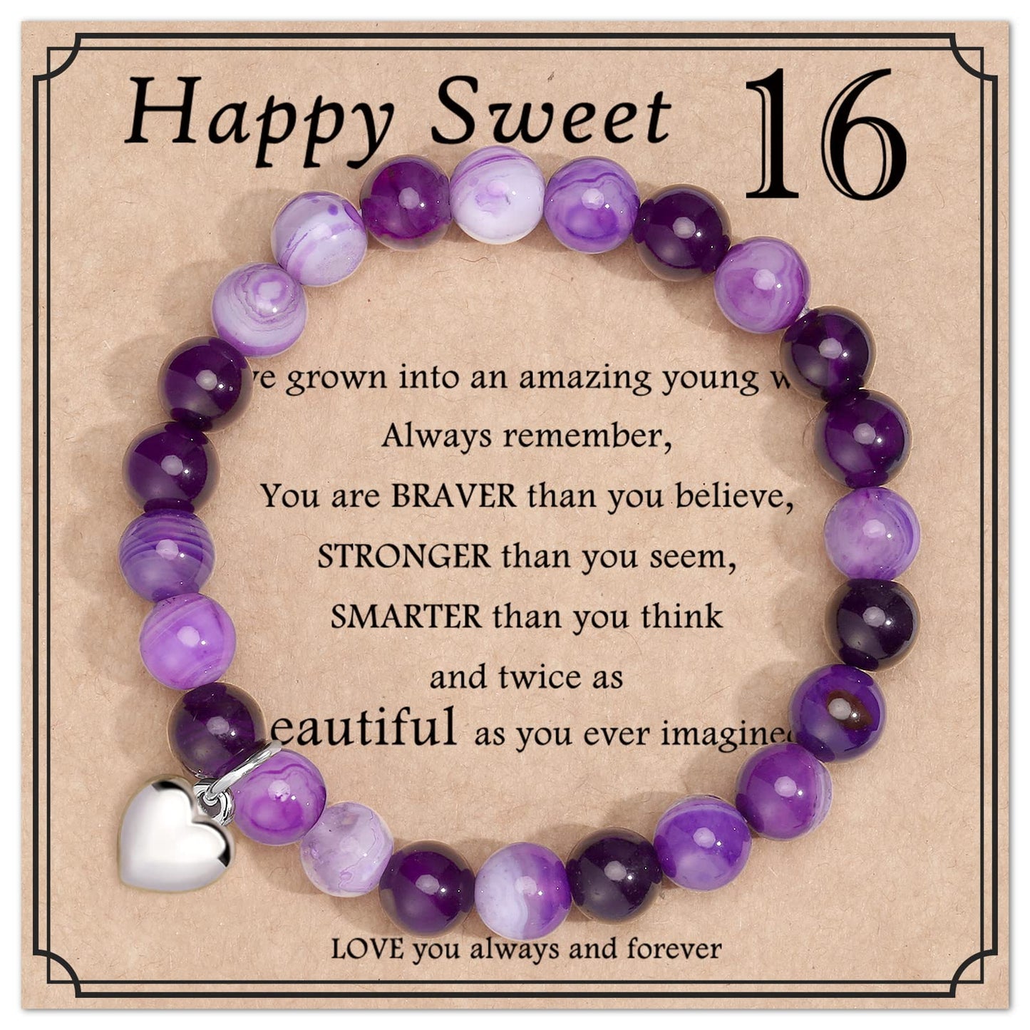 jewelrycard 13-60 Birthday Gifts for Women Girls, Natural Stone Bracelet for Women, 13 16 21 40 50 Year old Gifts for Daughter Mom Gradma