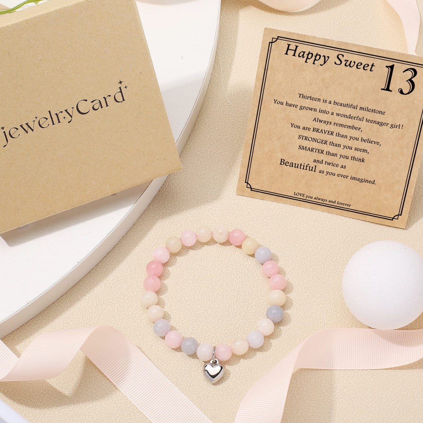 jewelrycard 13-60 Birthday Gifts for Women Girls, Natural Stone Bracelet for Women, 13 16 21 40 50 Year old Gifts for Daughter Mom Gradma