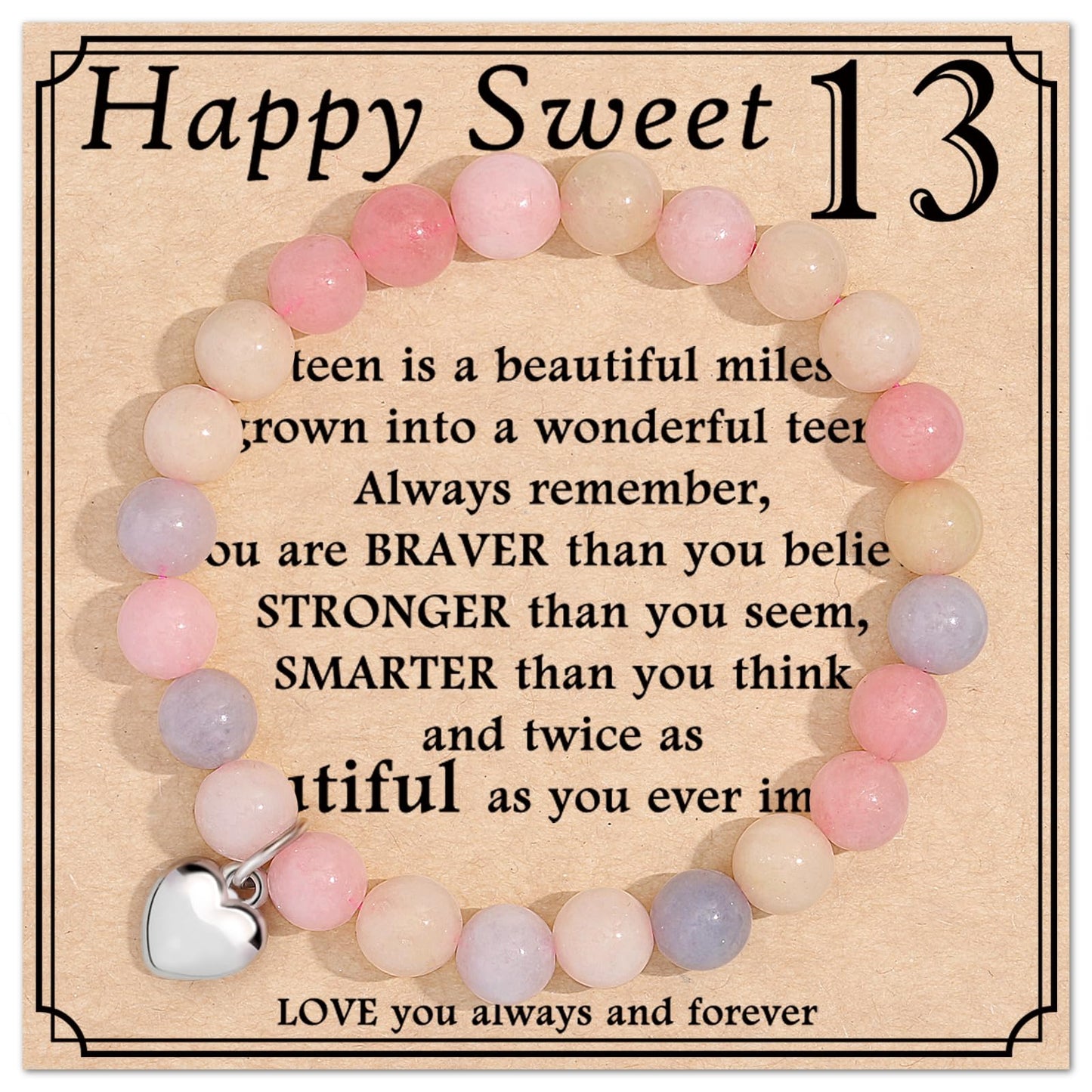 jewelrycard 13-60 Birthday Gifts for Women Girls, Natural Stone Bracelet for Women, 13 16 21 40 50 Year old Gifts for Daughter Mom Gradma