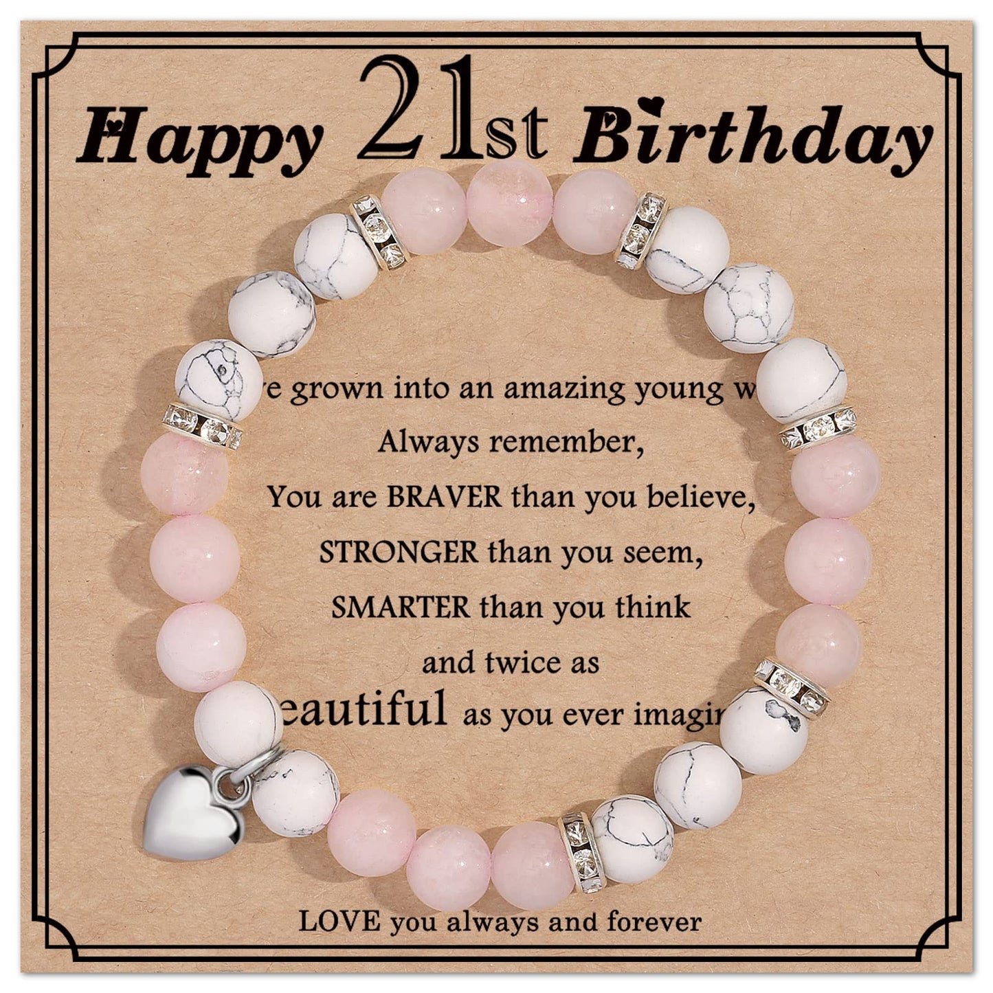 jewelrycard 13-60 Birthday Gifts for Women Girls, Natural Stone Bracelet for Women, 13 16 21 40 50 Year old Gifts for Daughter Mom Gradma