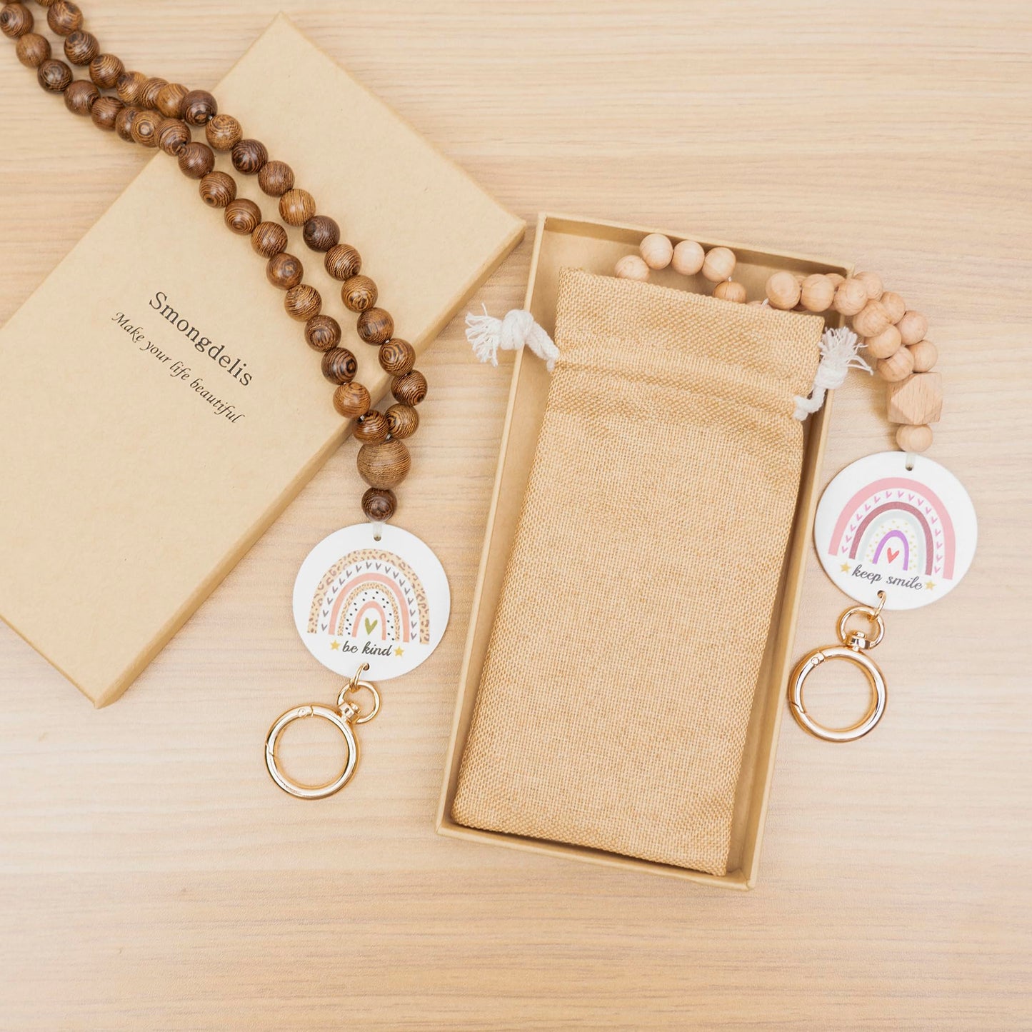 Rainbow Wood Beaded Lanyards for Id Badges Holder, Teacher Breakaway Mental Health Matters Lanyard for Keys Cute Boho Neck Keychain Id Lanyard for Women