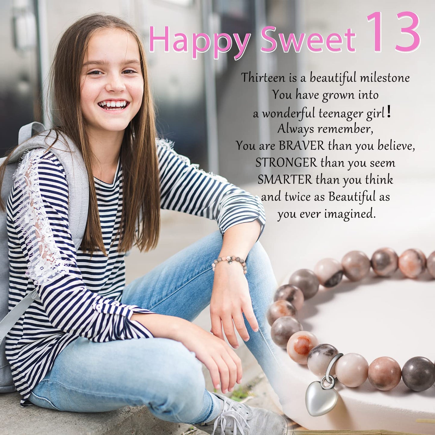 jewelrycard 13-60 Birthday Gifts for Women Girls, Natural Stone Bracelet for Women, 13 16 21 40 50 Year old Gifts for Daughter Mom Gradma
