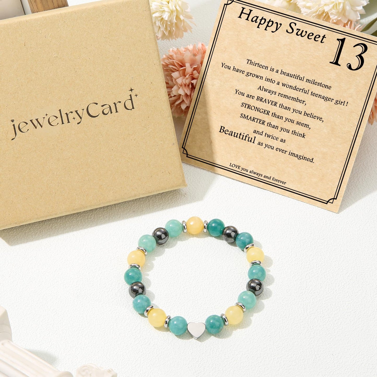 jewelrycard 13-60 Birthday Gifts for Women Girls, Natural Stone Bracelet for Women, 13 16 21 40 50 Year old Gifts for Daughter Mom Gradma