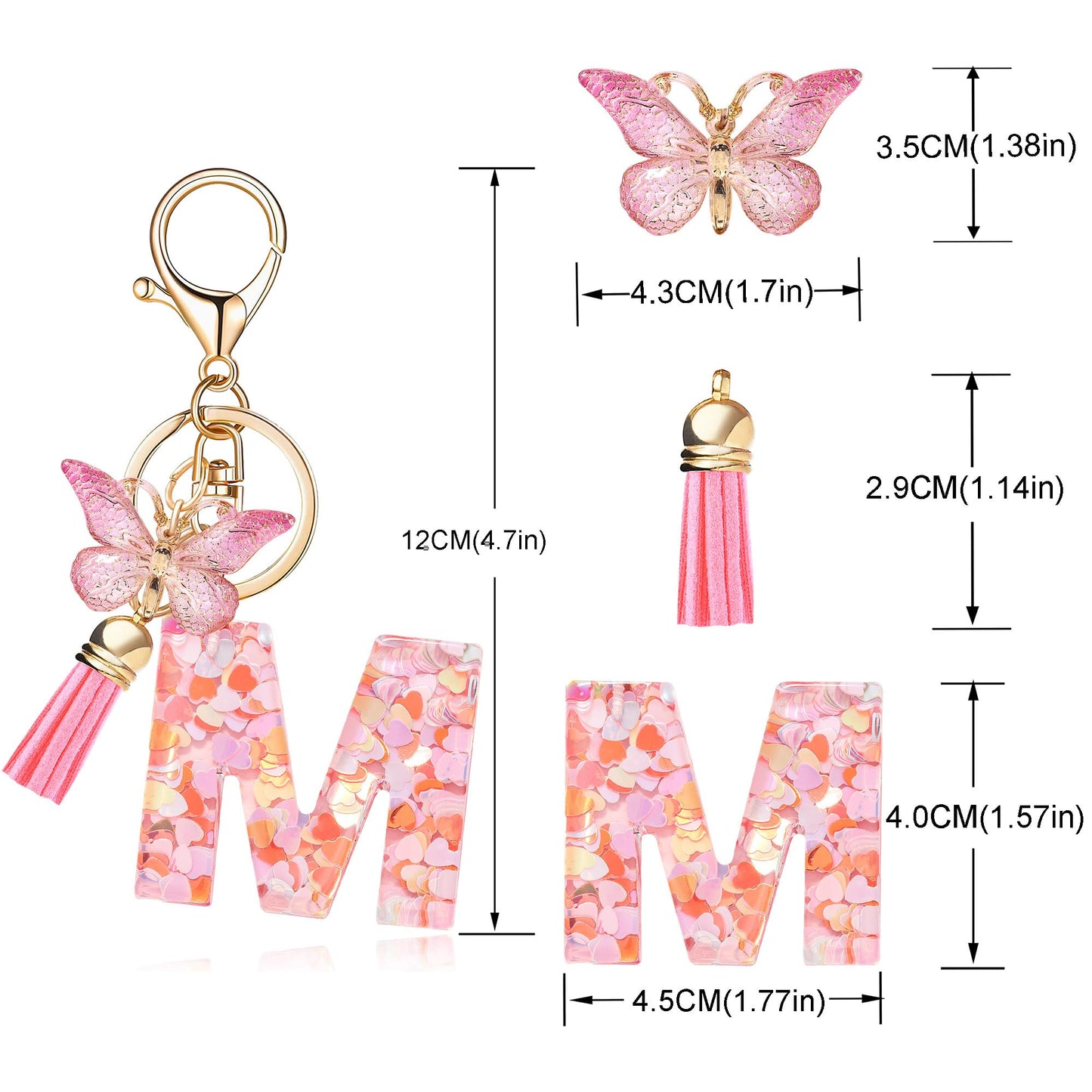 Fashion Alphabet Initial Letter Keychain Tassel Butterfly Pendant Key Ring for Purse Handbags Women Girl