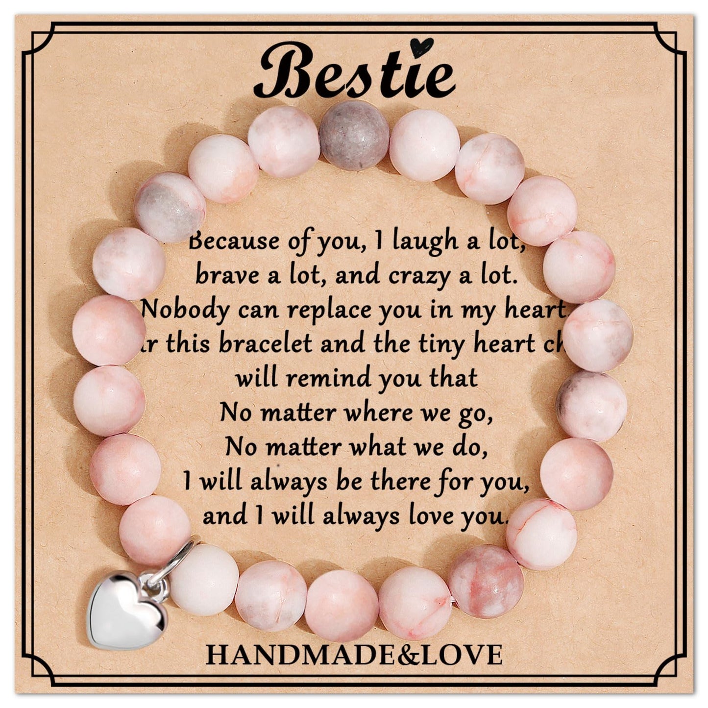 Jewelry&Card Christmas Gifts for Sister Best Friend, Natural Stone Heart Friendship Bracelets for Sister Best Friend Bestie Women