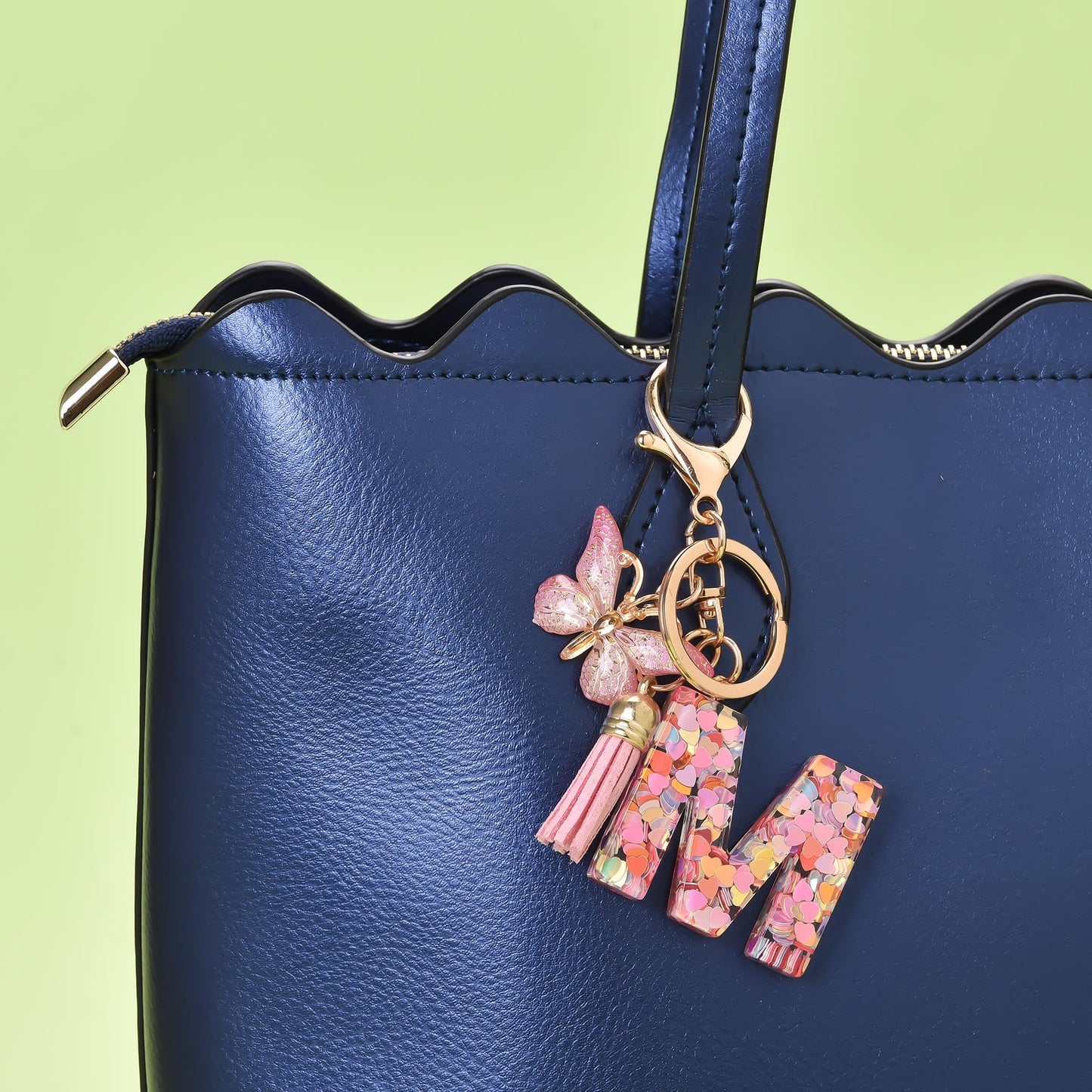 Fashion Alphabet Initial Letter Keychain Tassel Butterfly Pendant Key Ring for Purse Handbags Women Girl