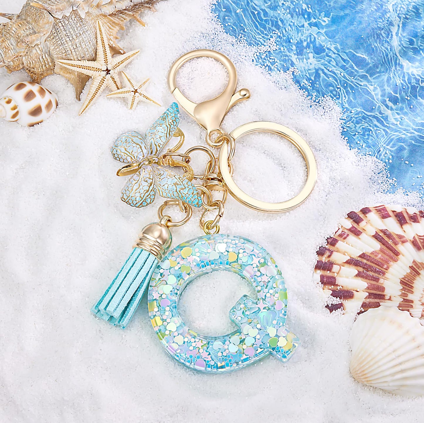 Fashion Alphabet Initial Letter Keychain Tassel Butterfly Pendant Key Ring for Purse Handbags Women Girl