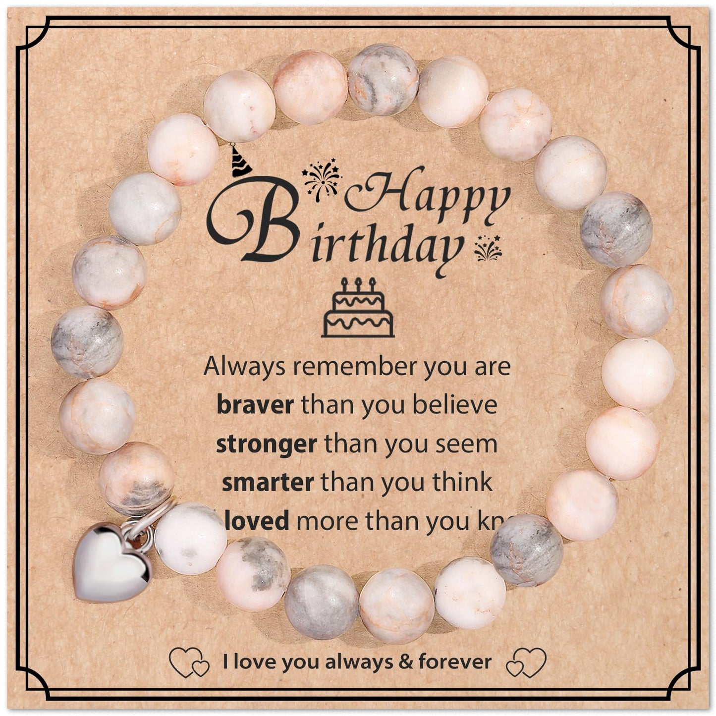 jewelrycard 13-60 Birthday Gifts for Women Girls, Natural Stone Bracelet for Women, 13 16 21 40 50 Year old Gifts for Daughter Mom Gradma