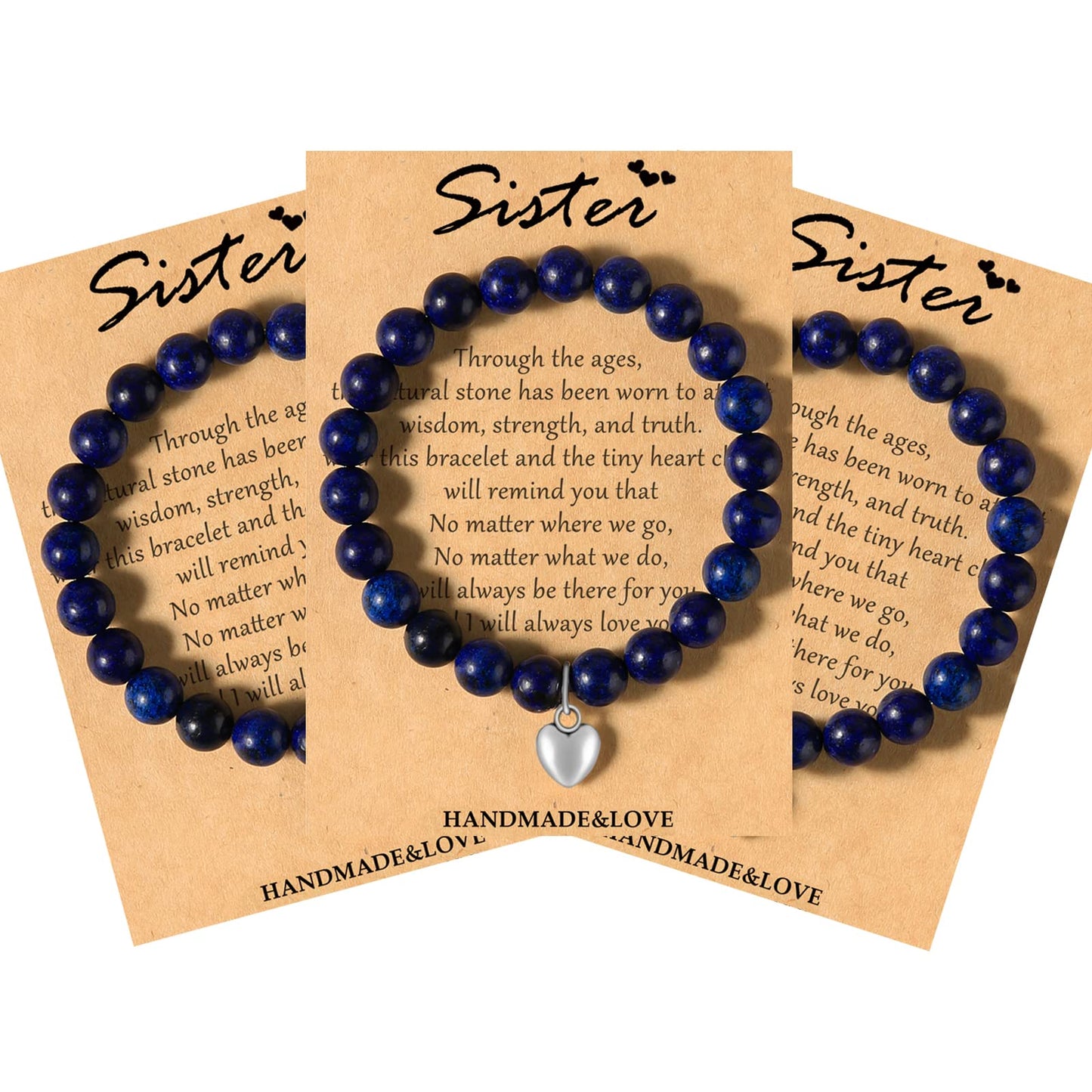 Jewelry&Card Christmas Gifts for Sister Best Friend, Natural Stone Heart Friendship Bracelets for Sister Best Friend Bestie Women