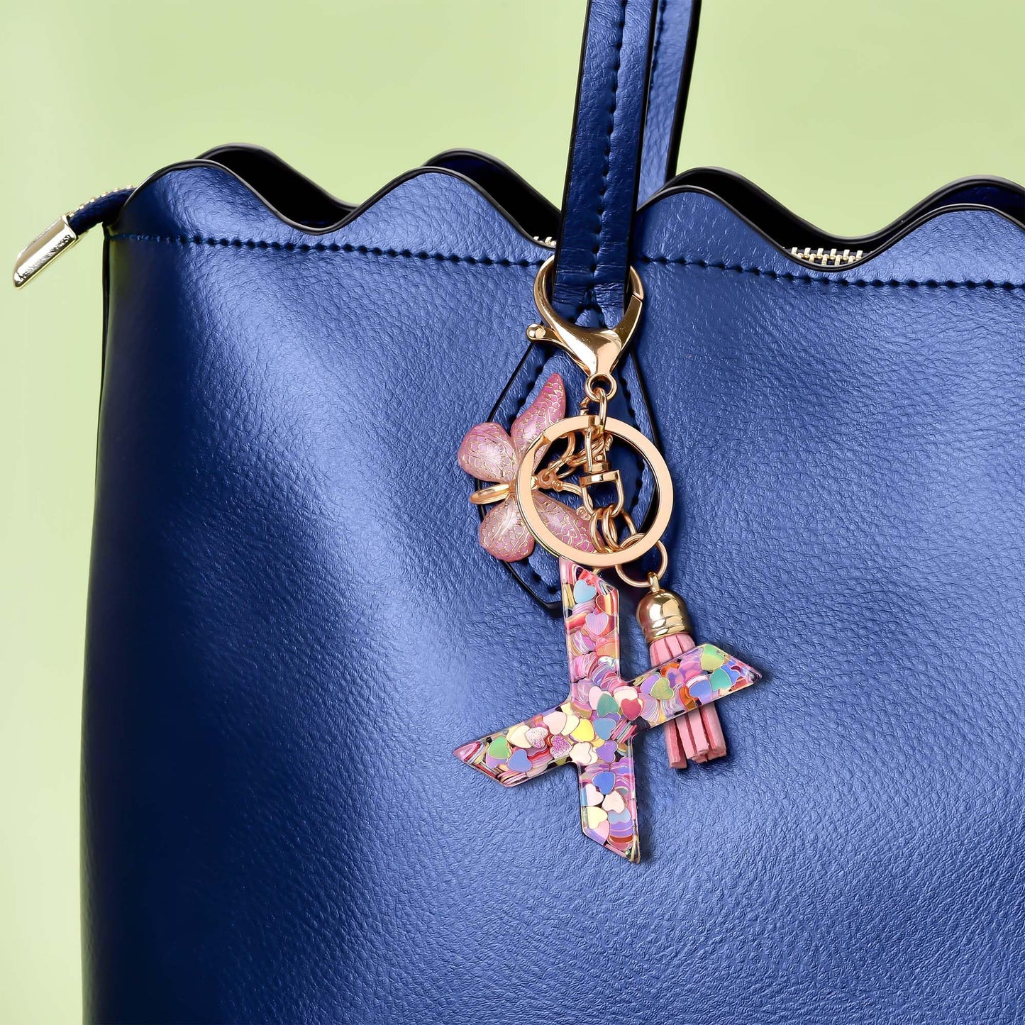 Fashion Alphabet Initial Letter Keychain Tassel Butterfly Pendant Key Ring for Purse Handbags Women Girl
