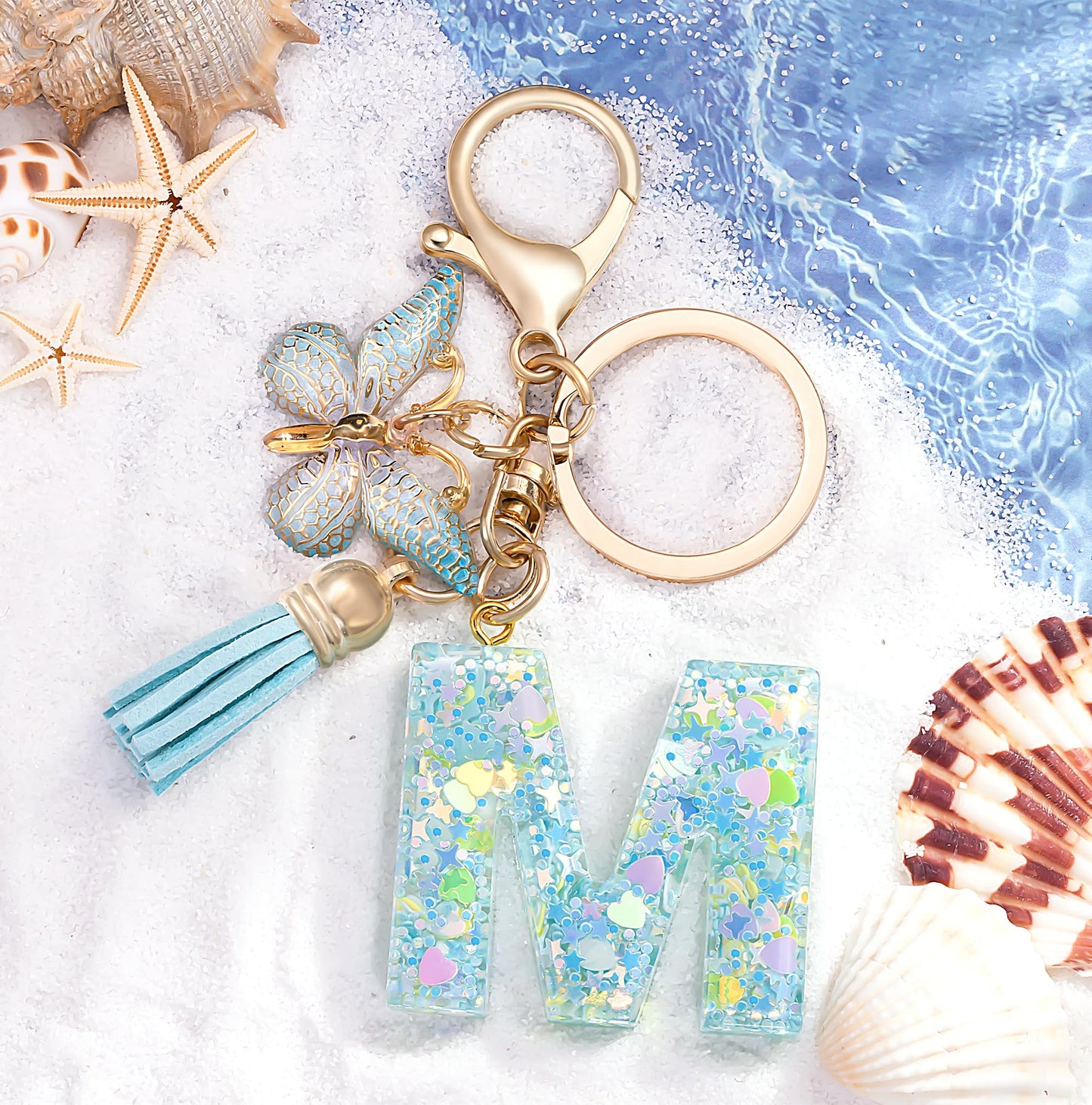 Fashion Alphabet Initial Letter Keychain Tassel Butterfly Pendant Key Ring for Purse Handbags Women Girl