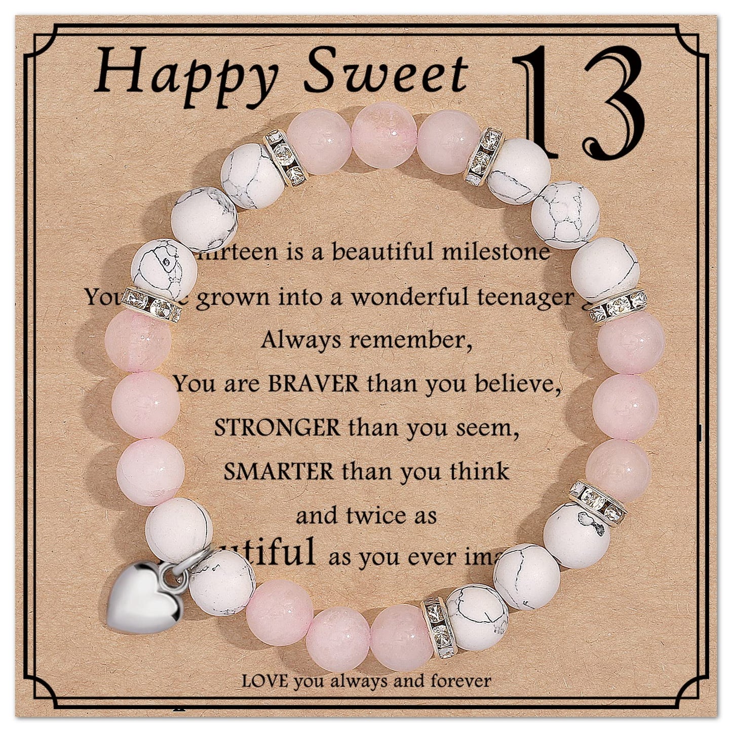 jewelrycard 13-60 Birthday Gifts for Women Girls, Natural Stone Bracelet for Women, 13 16 21 40 50 Year old Gifts for Daughter Mom Gradma