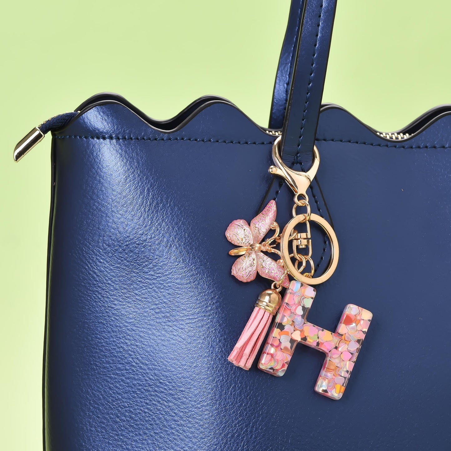 Fashion Alphabet Initial Letter Keychain Tassel Butterfly Pendant Key Ring for Purse Handbags Women Girl