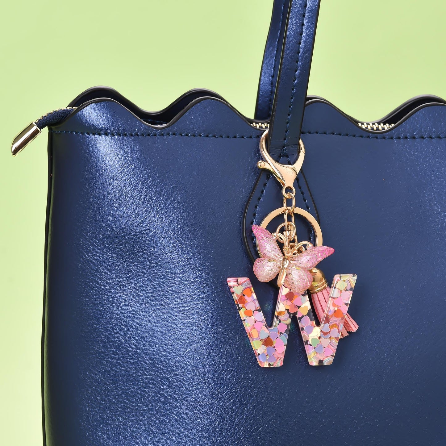 Fashion Alphabet Initial Letter Keychain Tassel Butterfly Pendant Key Ring for Purse Handbags Women Girl
