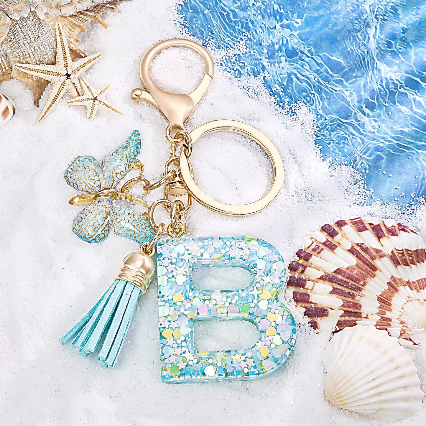 Fashion Alphabet Initial Letter Keychain Tassel Butterfly Pendant Key Ring for Purse Handbags Women Girl