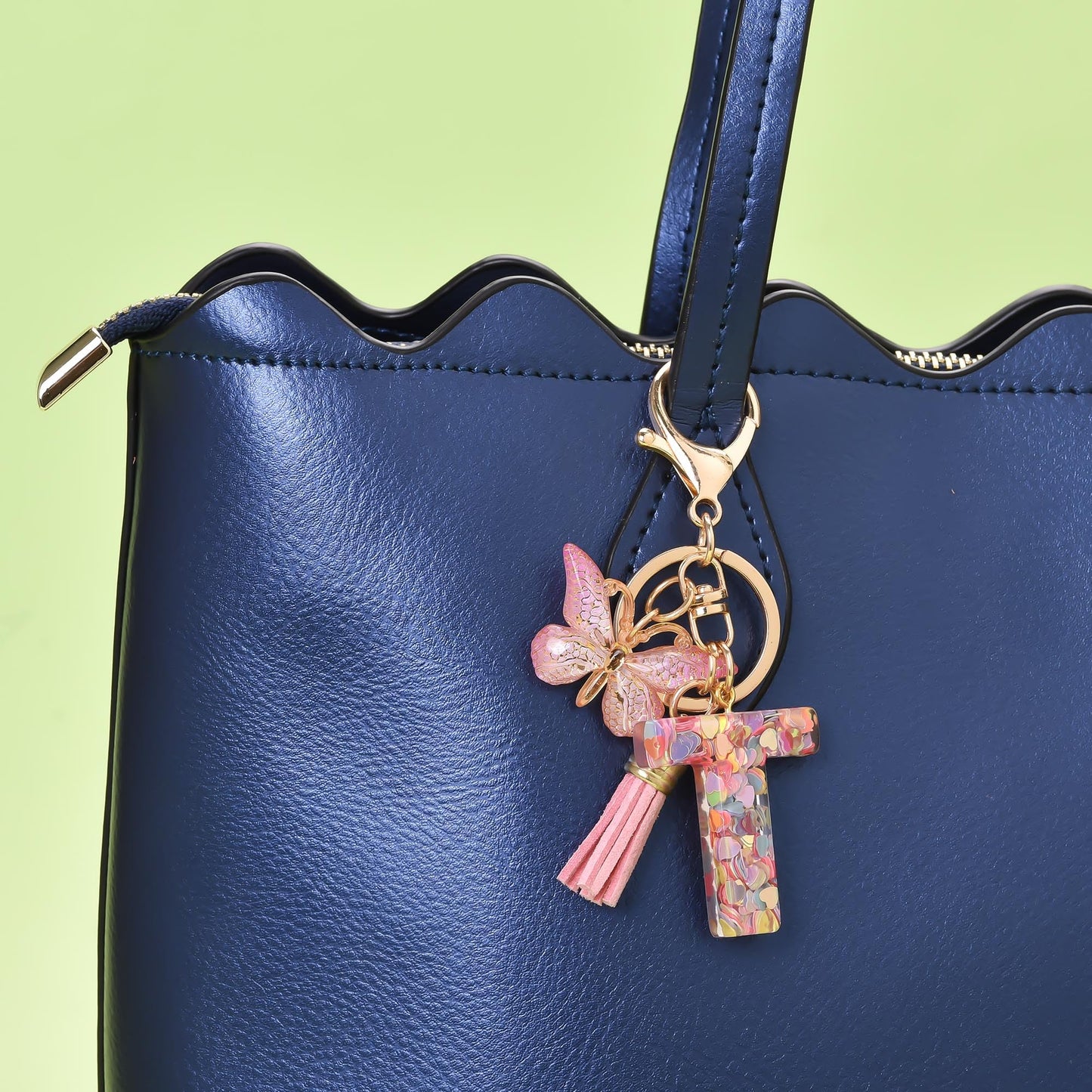Fashion Alphabet Initial Letter Keychain Tassel Butterfly Pendant Key Ring for Purse Handbags Women Girl