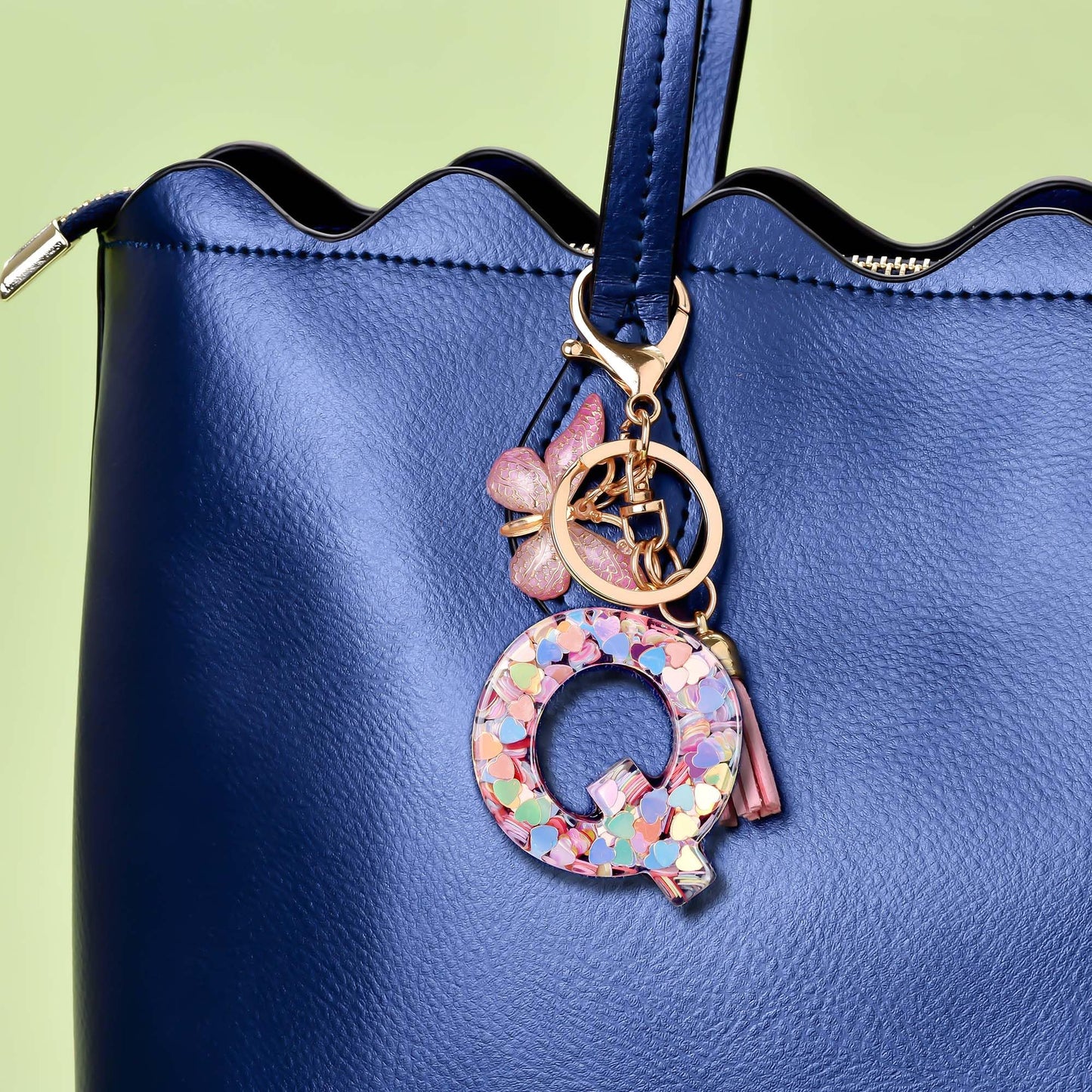 Fashion Alphabet Initial Letter Keychain Tassel Butterfly Pendant Key Ring for Purse Handbags Women Girl