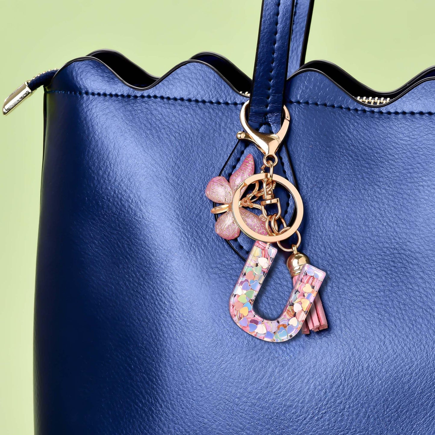 Fashion Alphabet Initial Letter Keychain Tassel Butterfly Pendant Key Ring for Purse Handbags Women Girl
